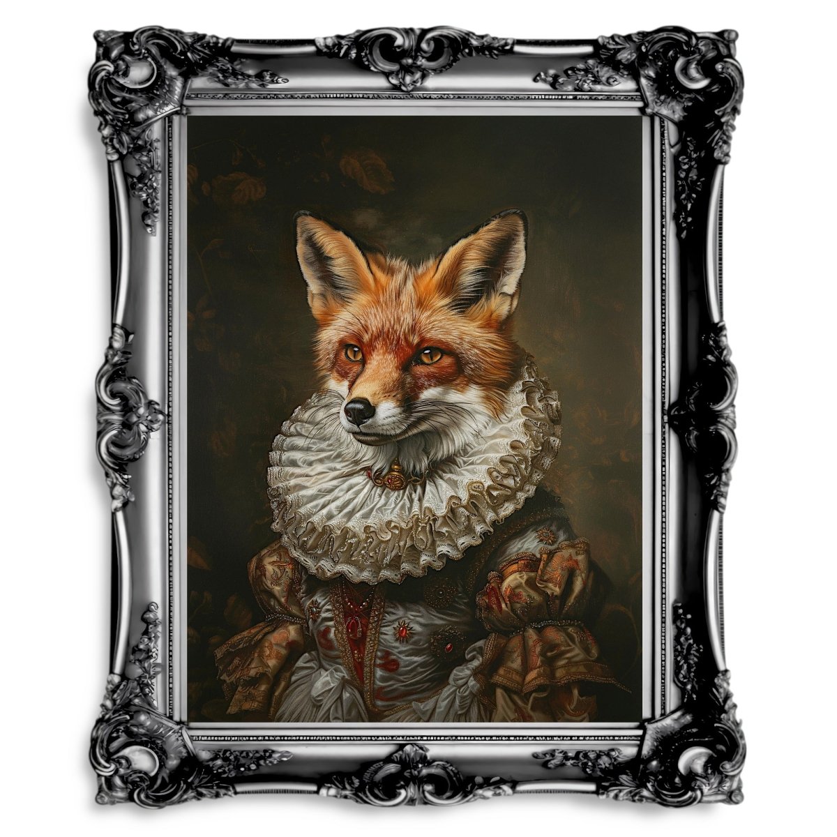 Fox Lady in Renaissance Ruff Costume - Quirky Animal Portrait Print - Gothic Wall Art - Everything Pixel