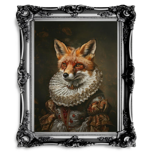 Fox Lady in Renaissance Ruff Costume - Quirky Animal Portrait Print - Gothic Wall Art - Everything Pixel
