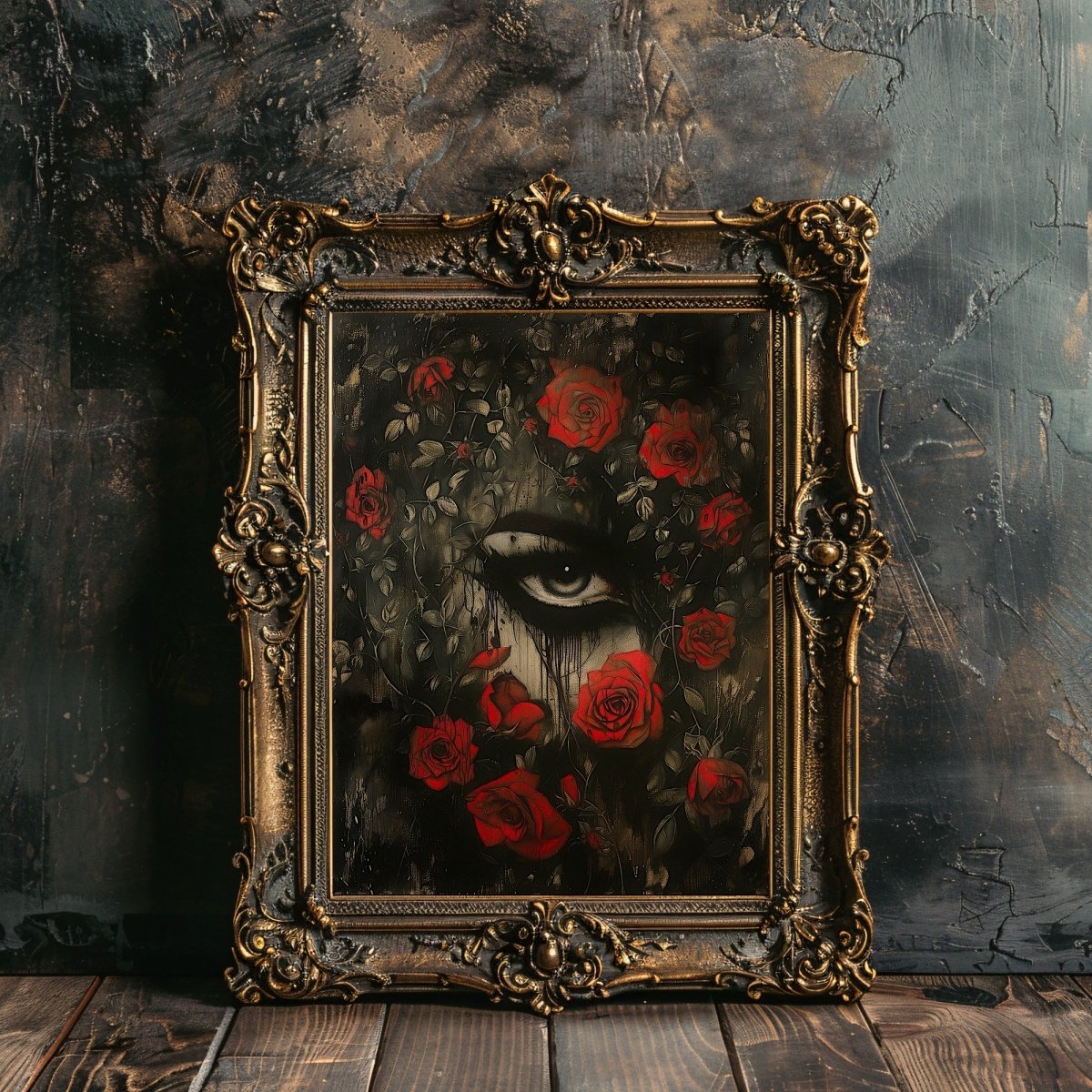 Gothic Lover's Eye Behind Red Roses Print - Enigmatic Gothic Decor - Gothic Wall Art Print - Everything Pixel