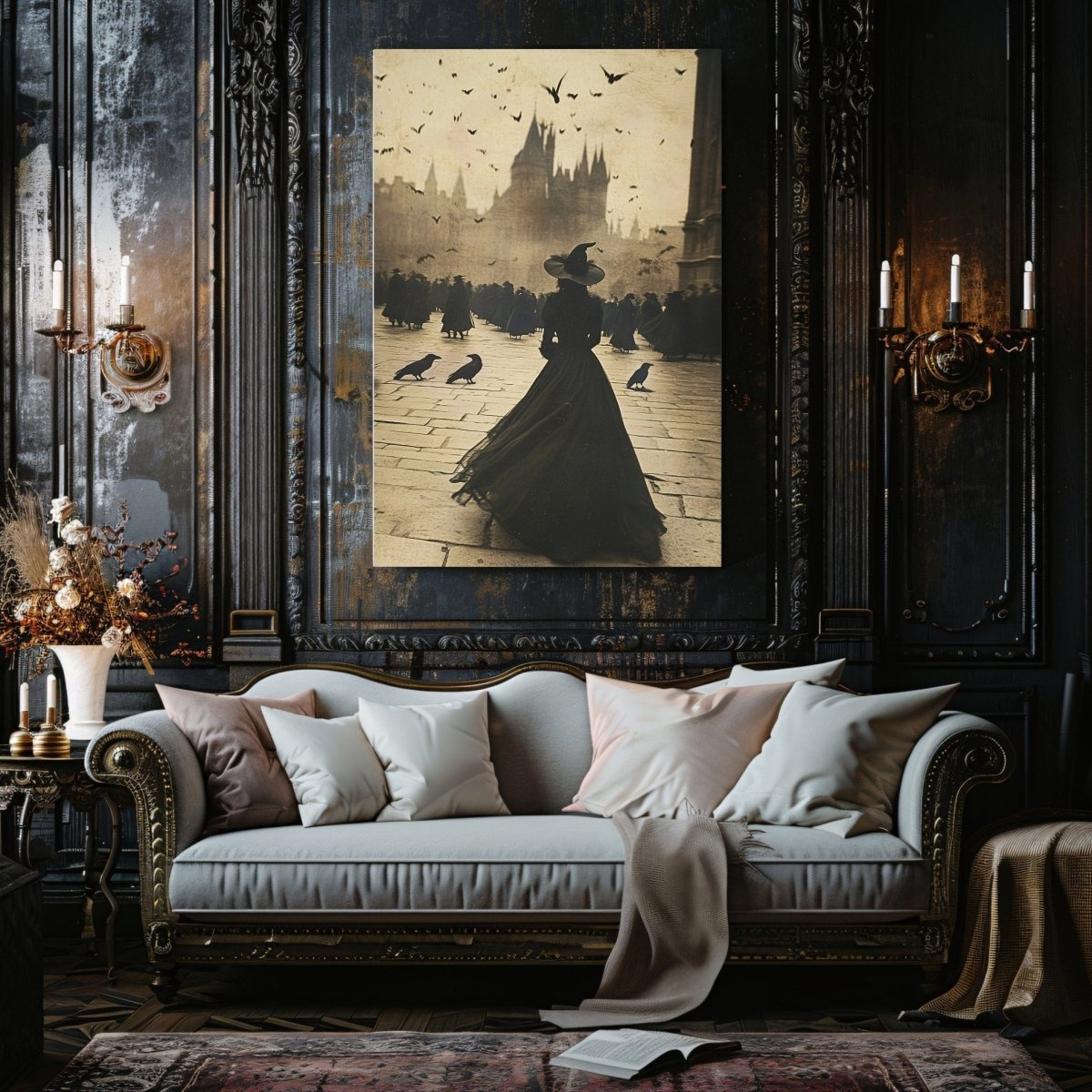 Gothic Witch Canvas Print - Vintage Magic Castle Fantasy Artwork - Everything Pixel