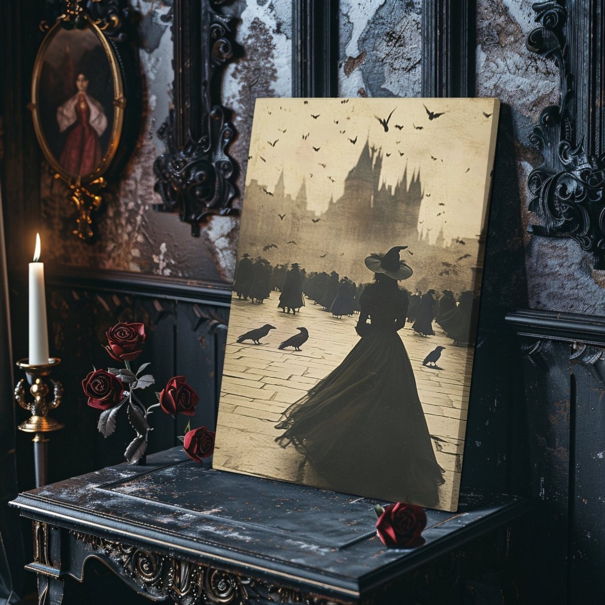 Gothic Witch Canvas Print - Vintage Magic Castle Fantasy Artwork - Everything Pixel
