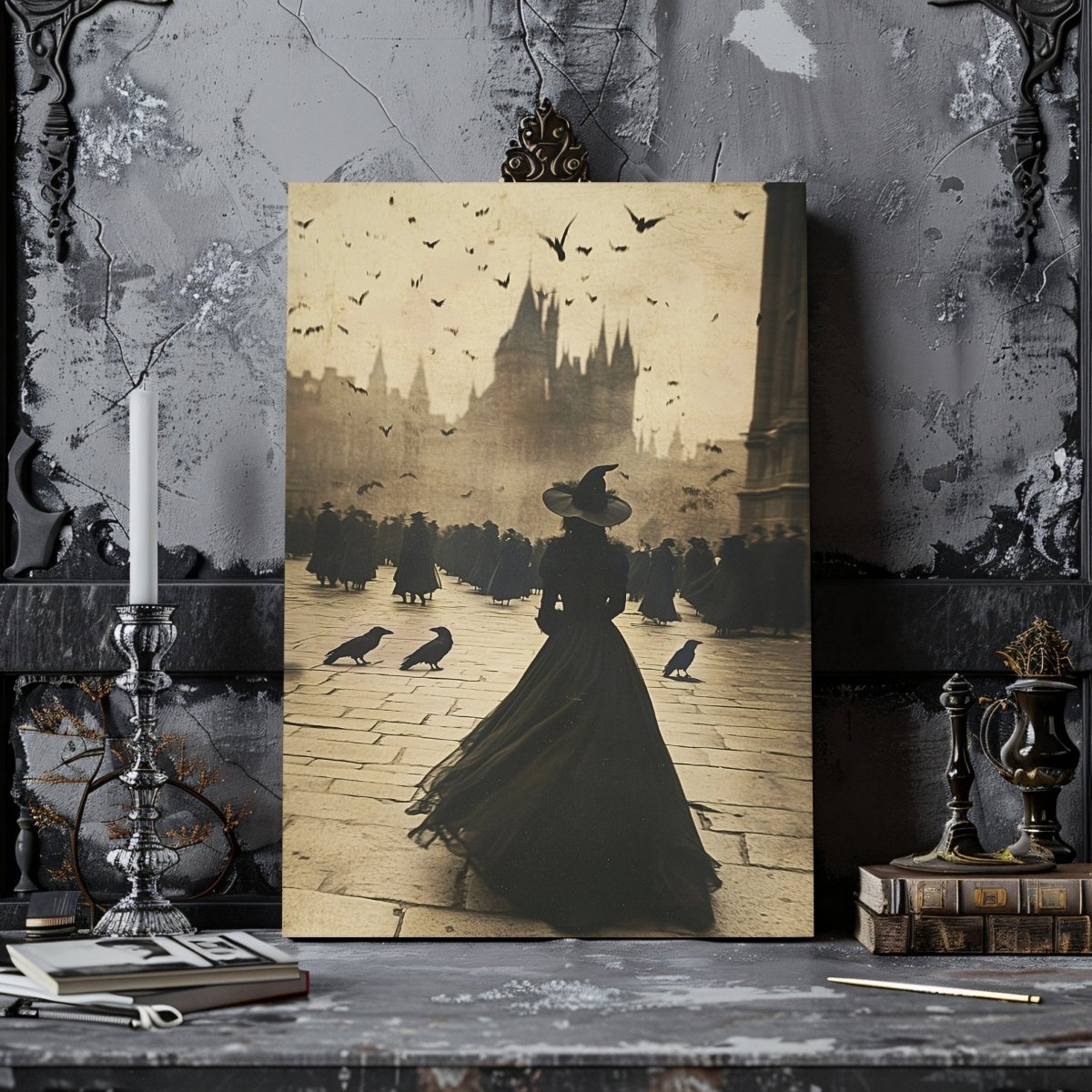 Gothic Witch Canvas Print - Vintage Magic Castle Fantasy Artwork - Everything Pixel