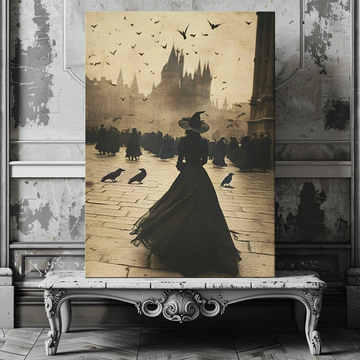 Gothic Witch Canvas Print - Vintage Magic Castle Fantasy Artwork - Everything Pixel