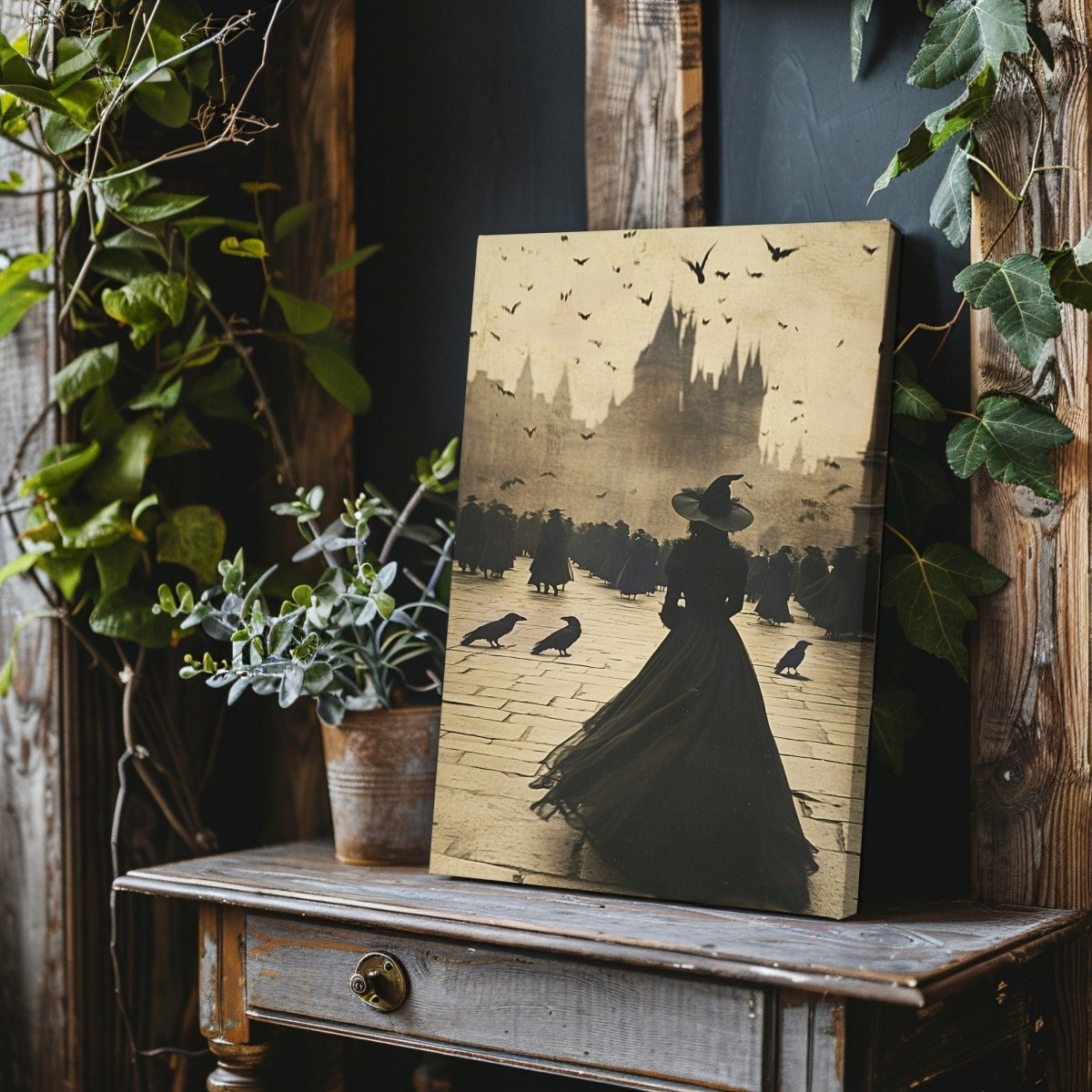 Gothic Witch Canvas Print - Vintage Magic Castle Fantasy Artwork - Everything Pixel