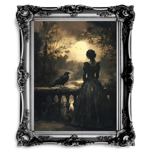 Gothic Woman & Raven Wall Art Print - Victorian Dark Romance Decor - Everything Pixel