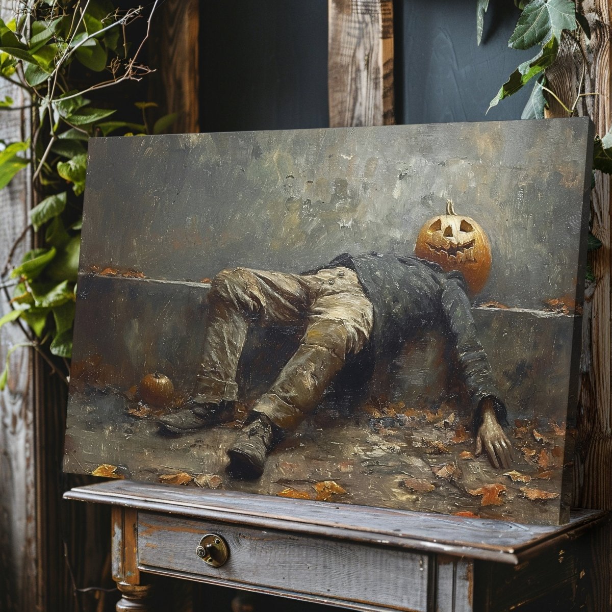 Halloween Night Aftermath Canvas Print - Funny Jack - o - Lantern Art, Cottagecore Decor - Everything Pixel