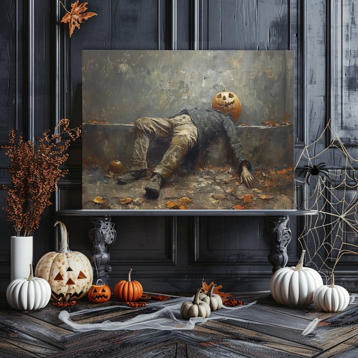 Halloween Night Aftermath Canvas Print - Funny Jack - o - Lantern Art, Cottagecore Decor - Everything Pixel