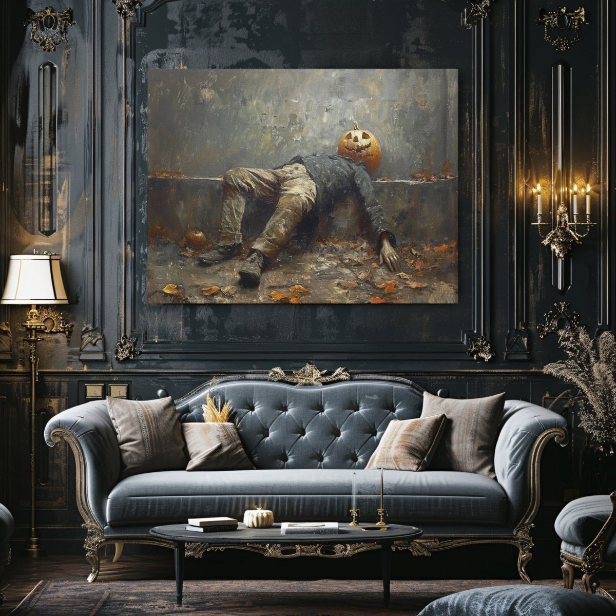 Halloween Night Aftermath Canvas Print - Funny Jack - o - Lantern Art, Cottagecore Decor - Everything Pixel