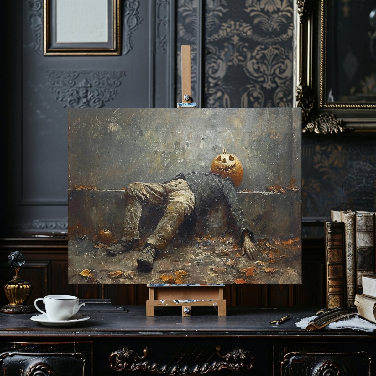 Halloween Night Aftermath Canvas Print - Funny Jack - o - Lantern Art, Cottagecore Decor - Everything Pixel