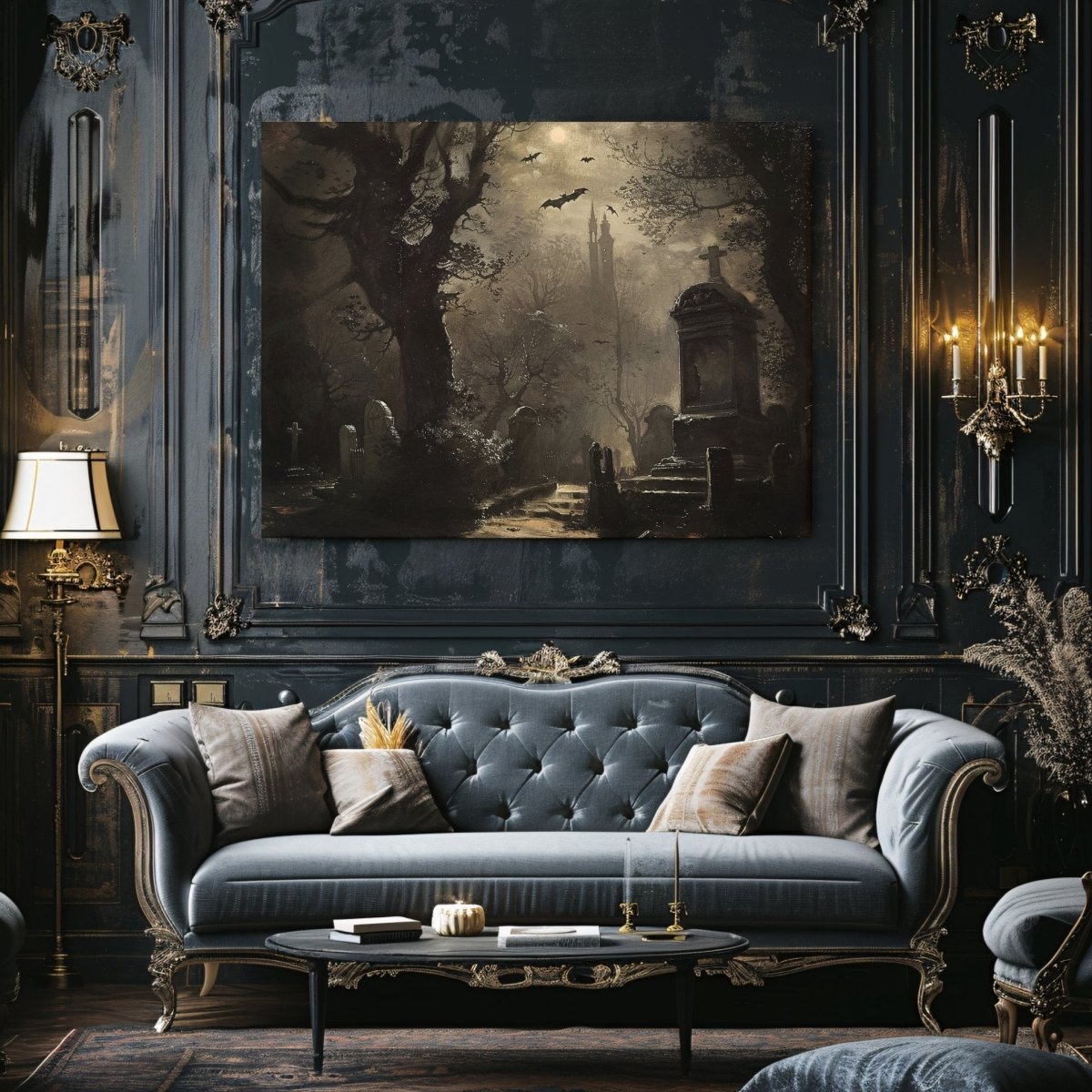 Haunted Cemetery Canvas Print - Spooky Season Decor, Gothic Wall Art - Everything Pixel