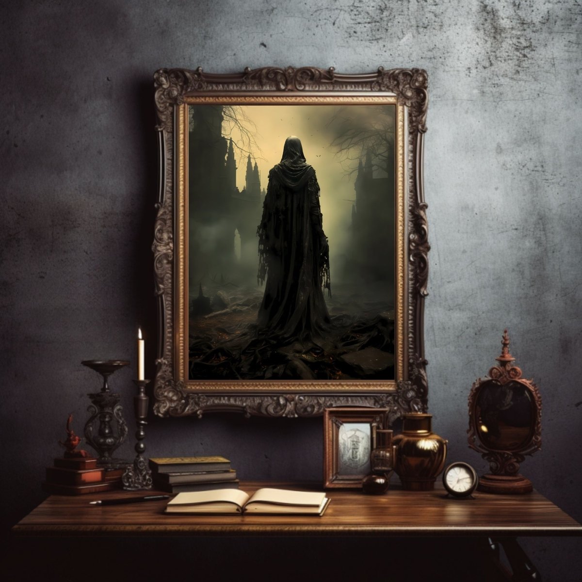 Haunted Ruins Gothic Wall Art Spooky Mysterious Wall Decor Eerie Painting Dark Cottagecore Gothic Retro Print Abandoned Church Ruins Paper Poster Print - Everything Pixel