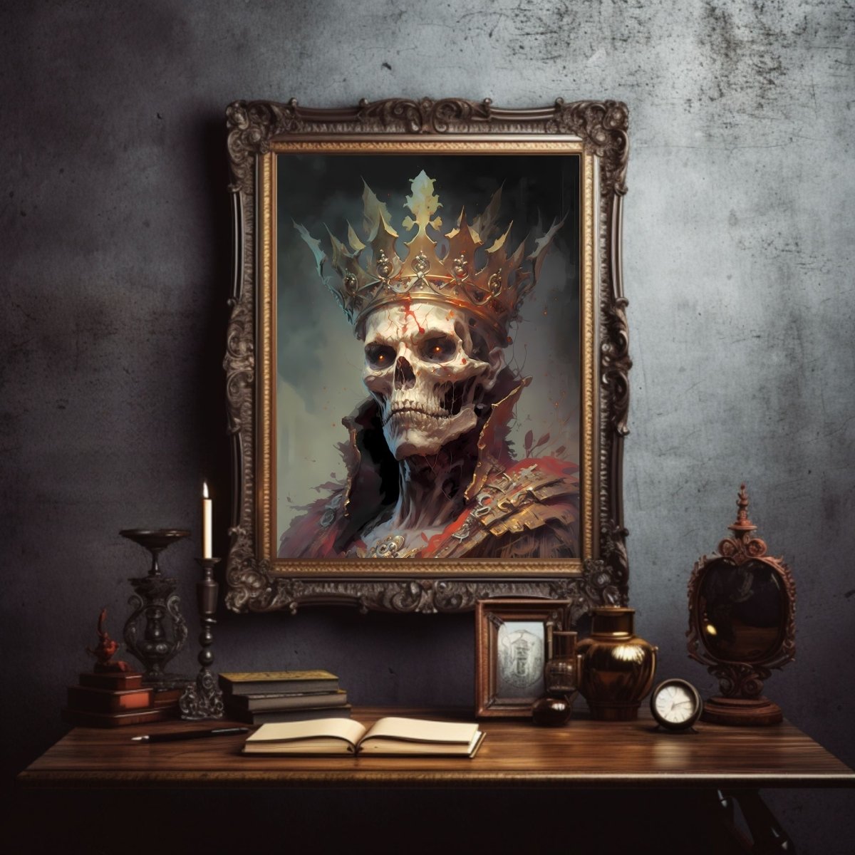 King of Death Gothic Wall Art Paper Poster Prints Wall Art Skull Portrait Gothic Home Decor Dark Academia Print Macabre Fantasy Painting Whimsigoth - Everything Pixel
