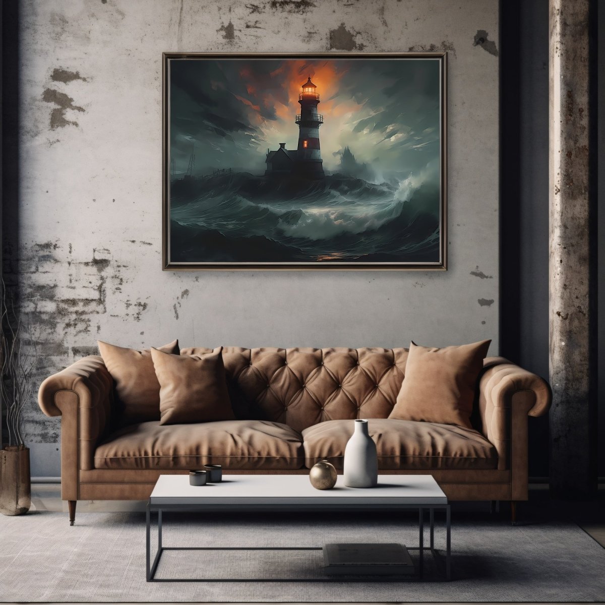 Lighthouse in Stormy Sea Gothic Wall Art Paper Poster Prints Vintage Seascape Painting Dark Academia Print Dark Aesthetic Room Decor Nautical Artwork - Everything Pixel