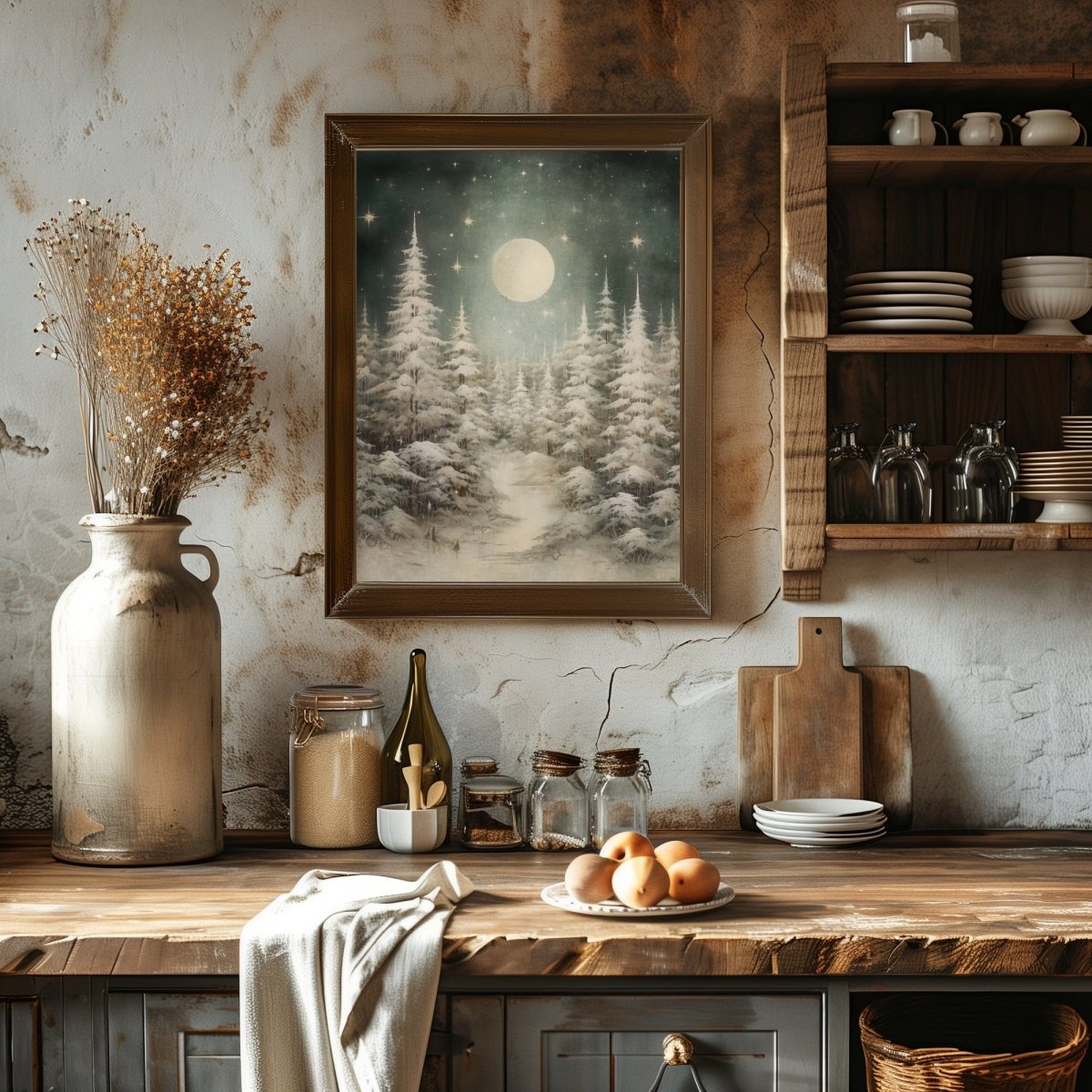 Magical Winter Night Wall Art Vintage Winter Woodland Artwork Enchanting Christmas Night Print Swedish Winter Wonderland Paper Poster Print - Everything Pixel
