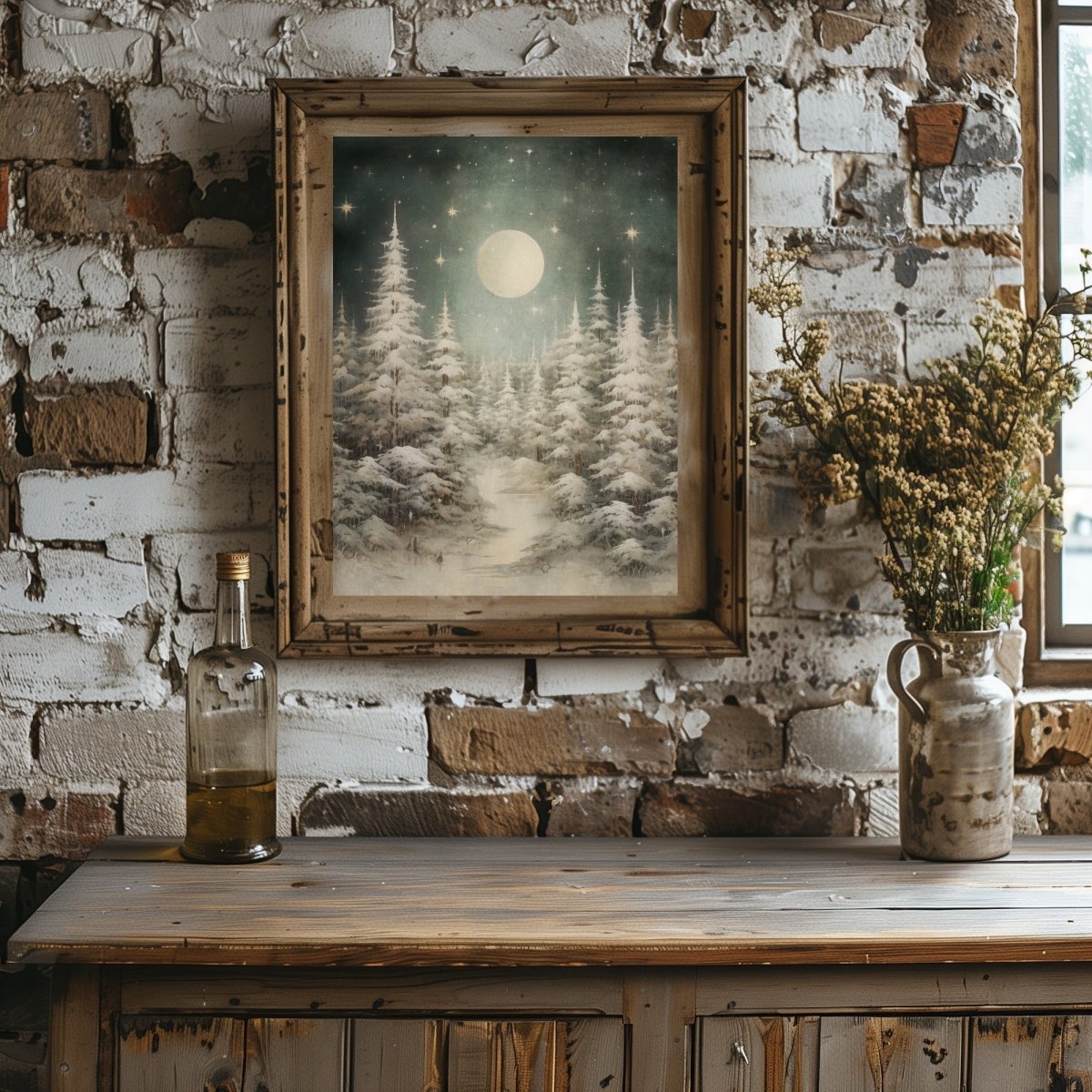 Magical Winter Night Wall Art Vintage Winter Woodland Artwork Enchanting Christmas Night Print Swedish Winter Wonderland Paper Poster Print - Everything Pixel