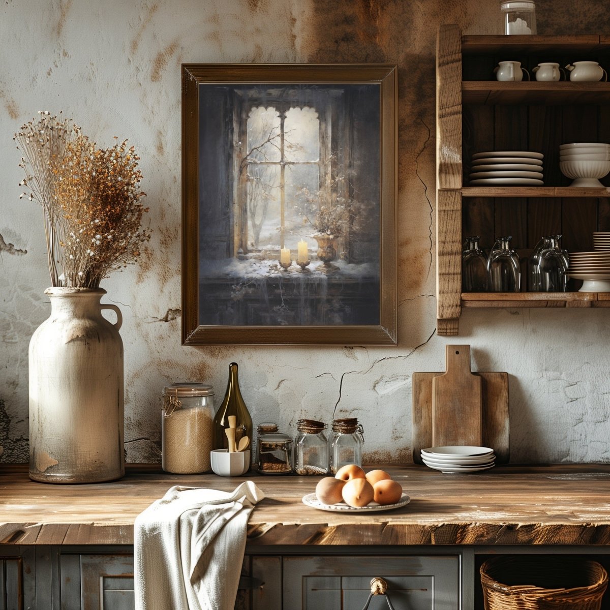 Melancholic Winter Wall Art Vintage Winter Still Life Artwork Abandoned House Christmas Snowy Old House Romantic Winter Scene Paper Poster Print - Everything Pixel