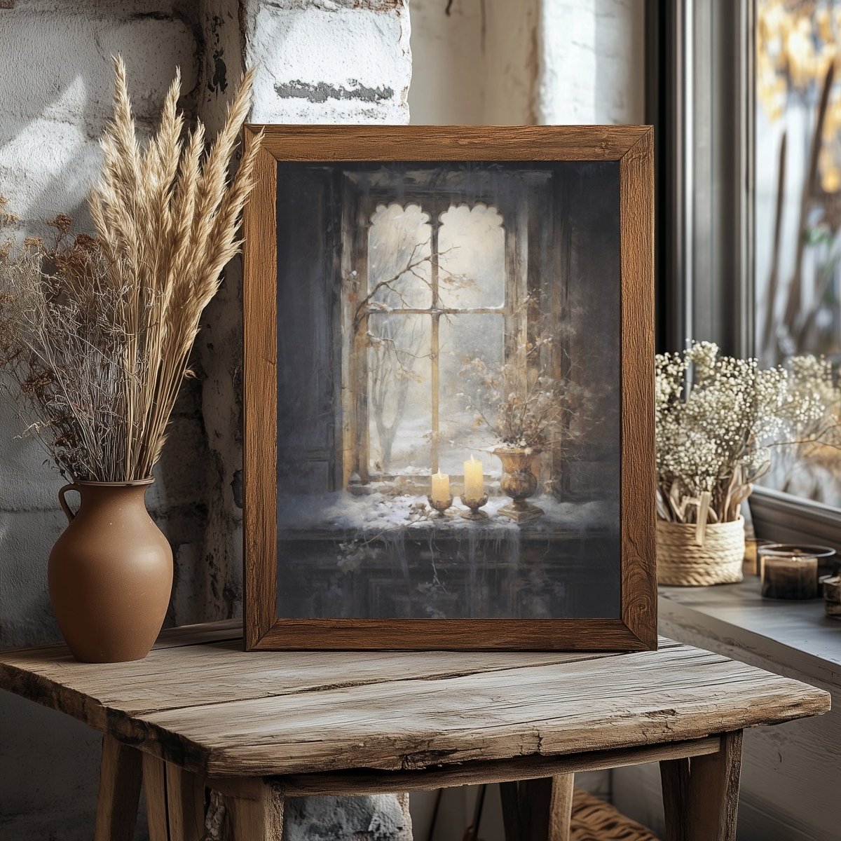 Melancholic Winter Wall Art Vintage Winter Still Life Artwork Abandoned House Christmas Snowy Old House Romantic Winter Scene Paper Poster Print - Everything Pixel