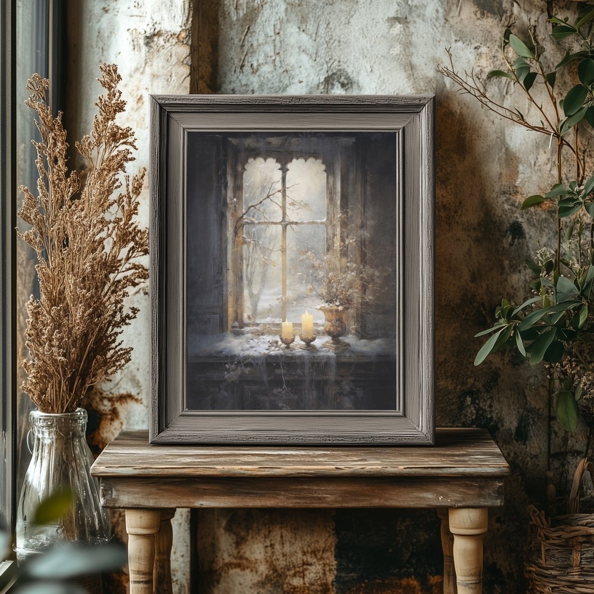 Melancholic Winter Wall Art Vintage Winter Still Life Artwork Abandoned House Christmas Snowy Old House Romantic Winter Scene Paper Poster Print - Everything Pixel