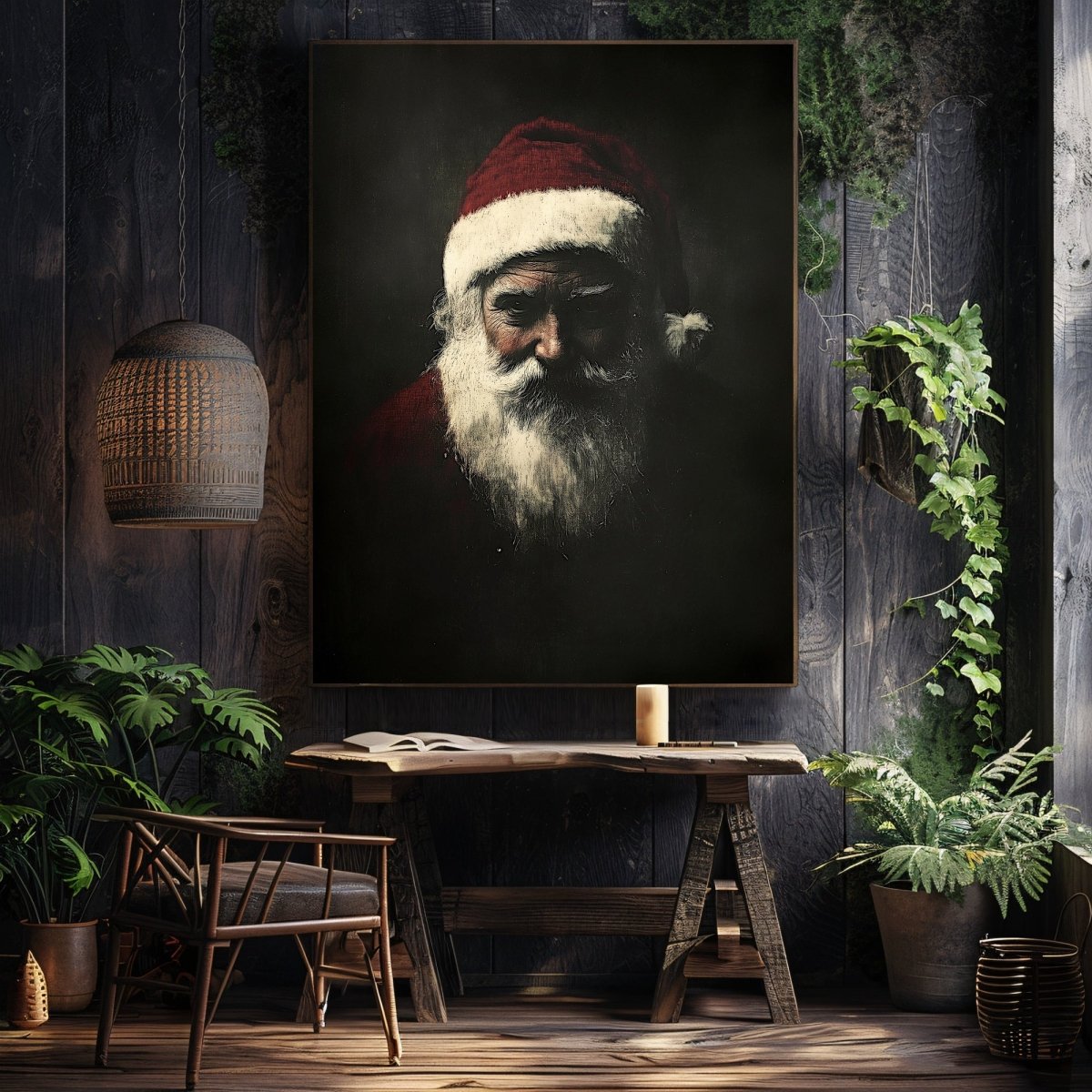 Moody Santa Claus Portrait - Atmospheric Christmas Wall Art Print for Dark Holiday Decor - Everything Pixel