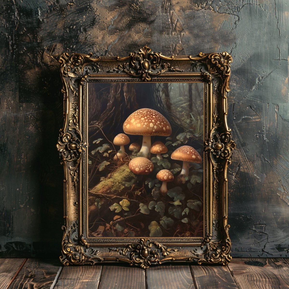 Mushrooms in Woodland Gothic Wall Art Dark Academia, Goblincore, Vintage Botanical Decor, Witchy Gothic Cottagecore, Mushroom Paper Poster Prints - Everything Pixel