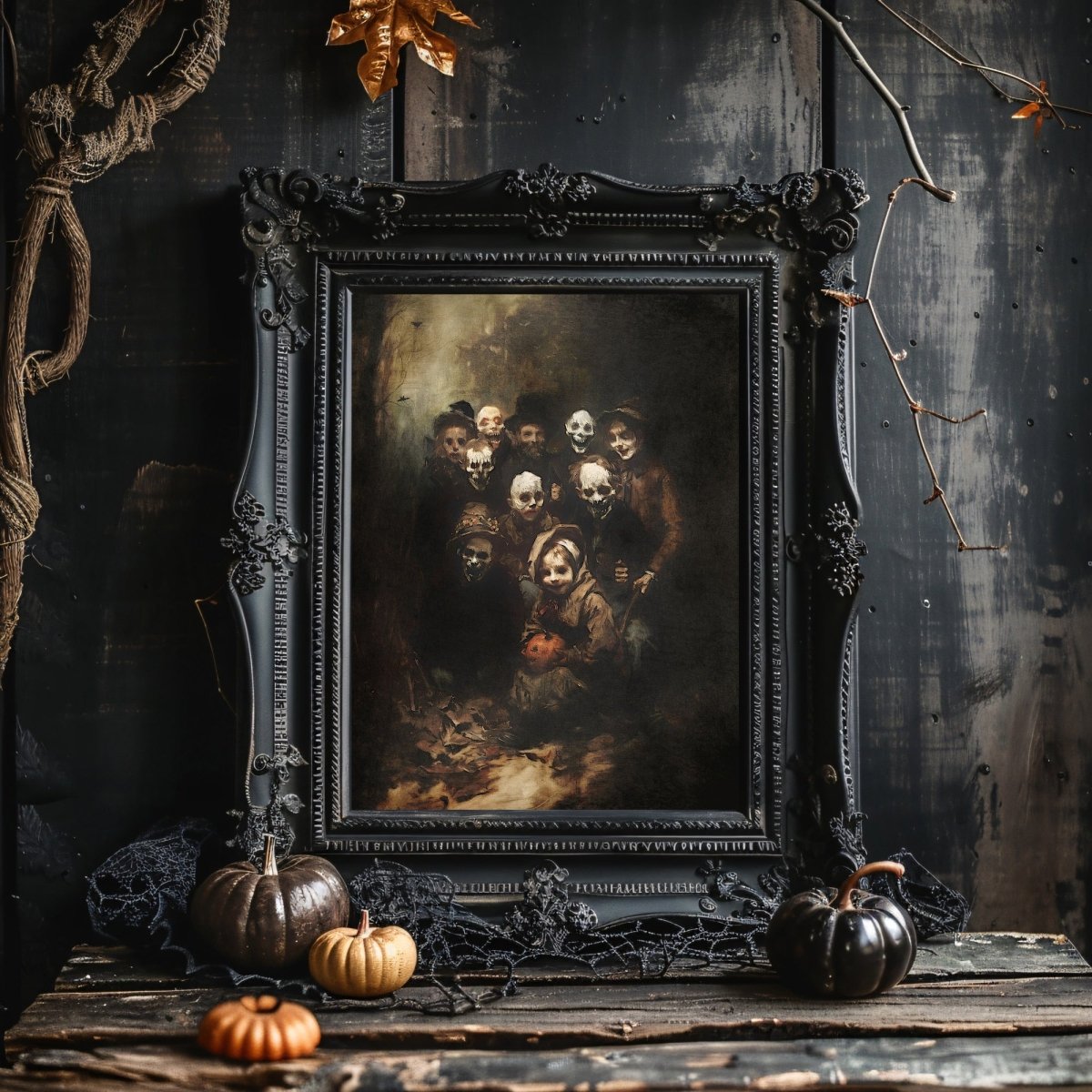 Mysterious Halloween Gathering Wall Art Print - Macabre Decor, Spooky Vintage Art - Everything Pixel