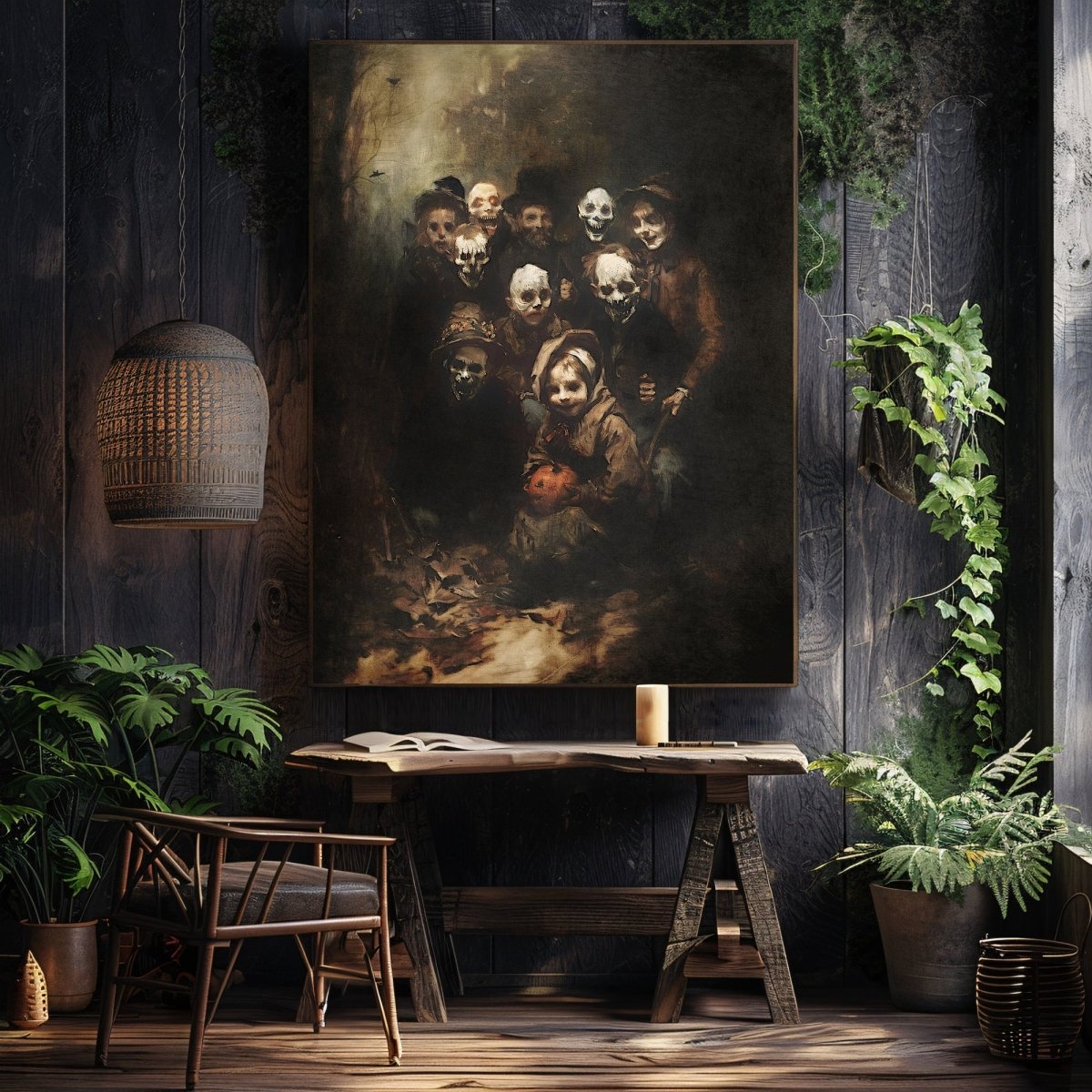 Mysterious Halloween Gathering Wall Art Print - Macabre Decor, Spooky Vintage Art - Everything Pixel