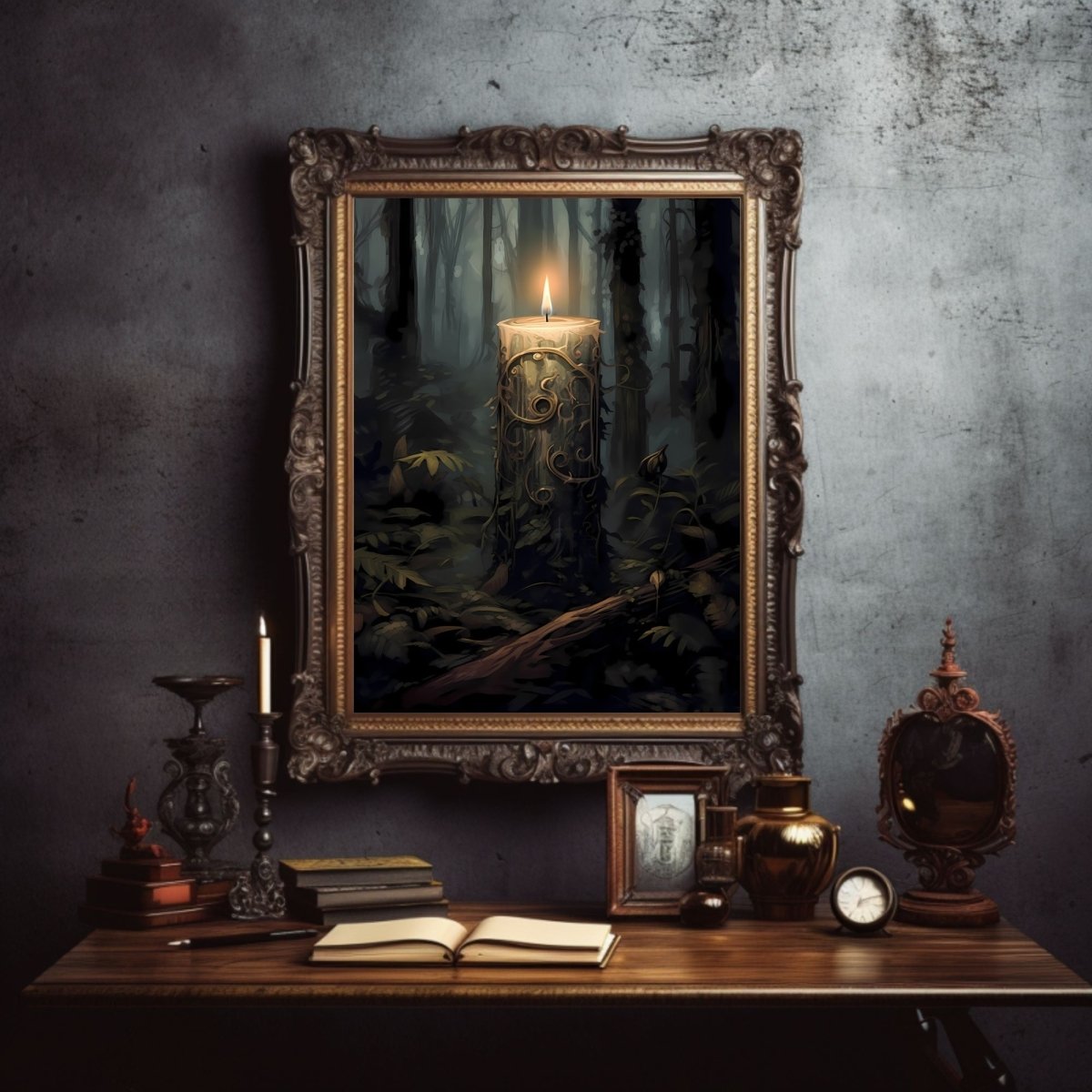 Mystic Spirit Candle in Woodland Gothic Wall Art Paper Poster Prints Wall Art Dark Fairycore Gothic Artwork Witchy Decor Mystical Artwork Goblincore - Everything Pixel