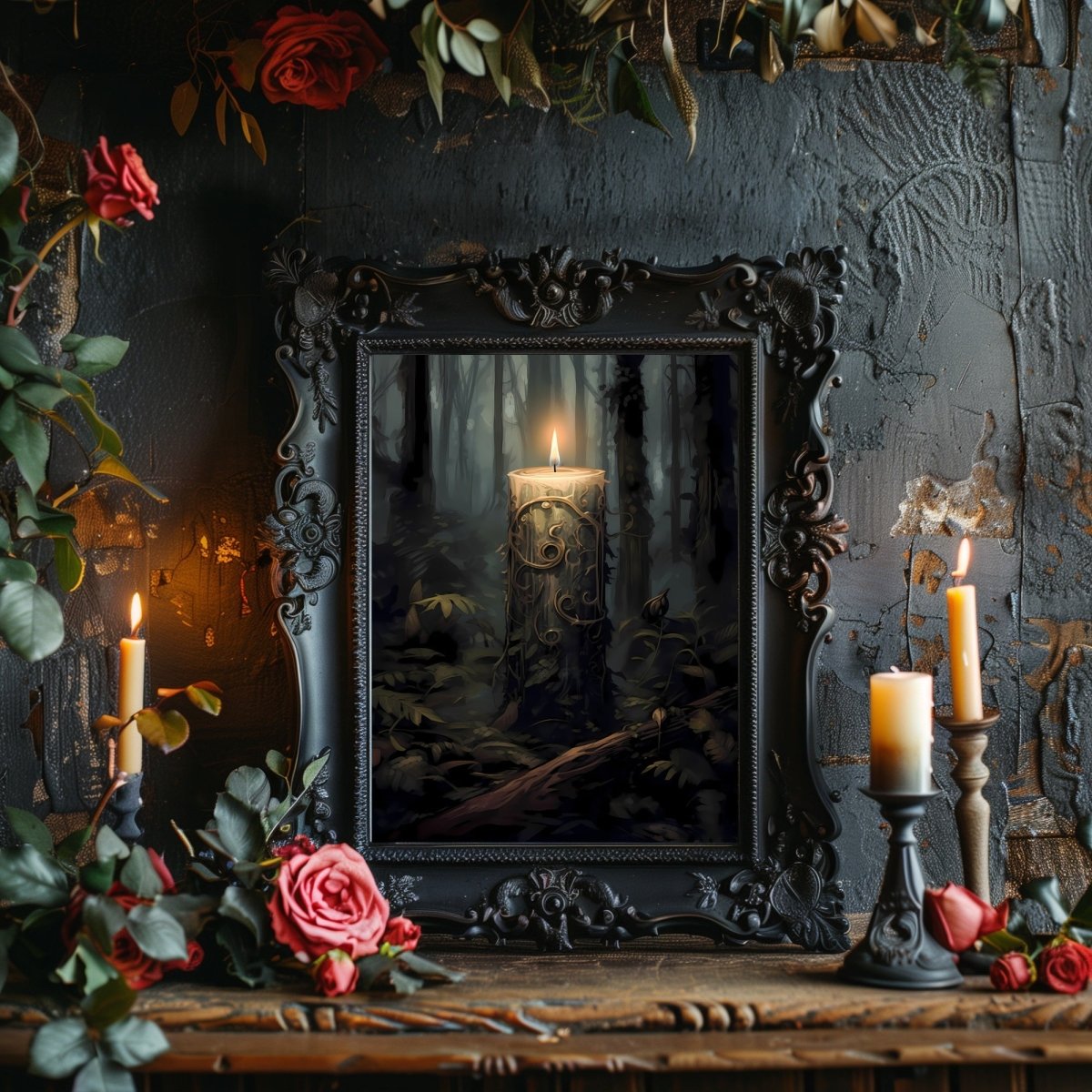 Mystic Spirit Candle in Woodland Gothic Wall Art Paper Poster Prints Wall Art Dark Fairycore Gothic Artwork Witchy Decor Mystical Artwork Goblincore - Everything Pixel