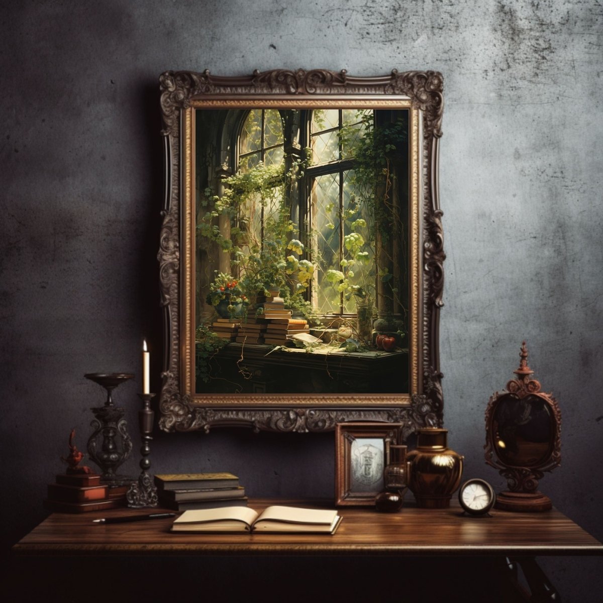 Overgrown Room Wall Art Romantic Lost Place Wall Decor Dark Cottagecore Artwork Vintage Nature Reclaim Aestetic Painting Paper Poster Print - Everything Pixel