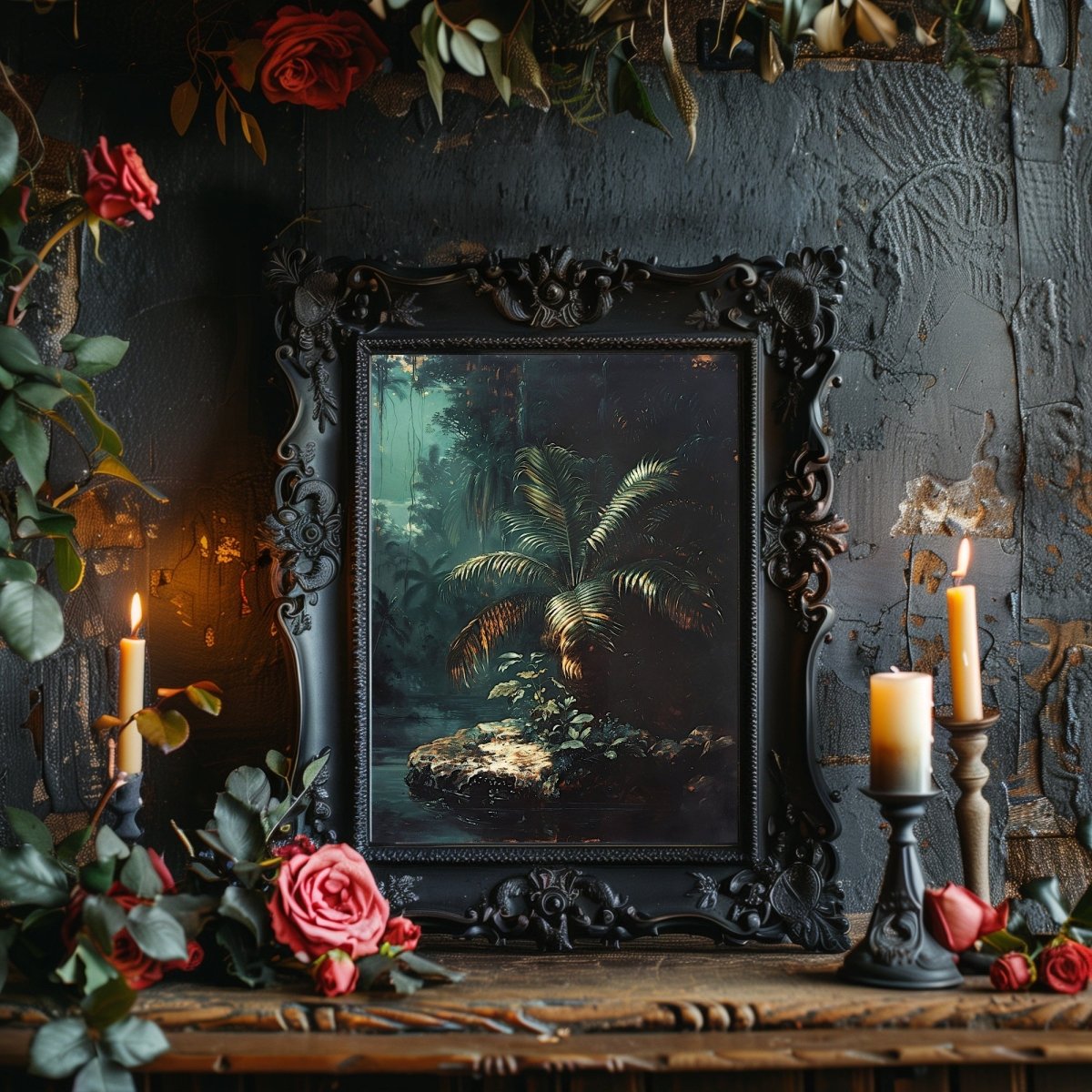 Palm Tree in Dark Jungle Painting - Gothic Wall Art - Everything Pixel