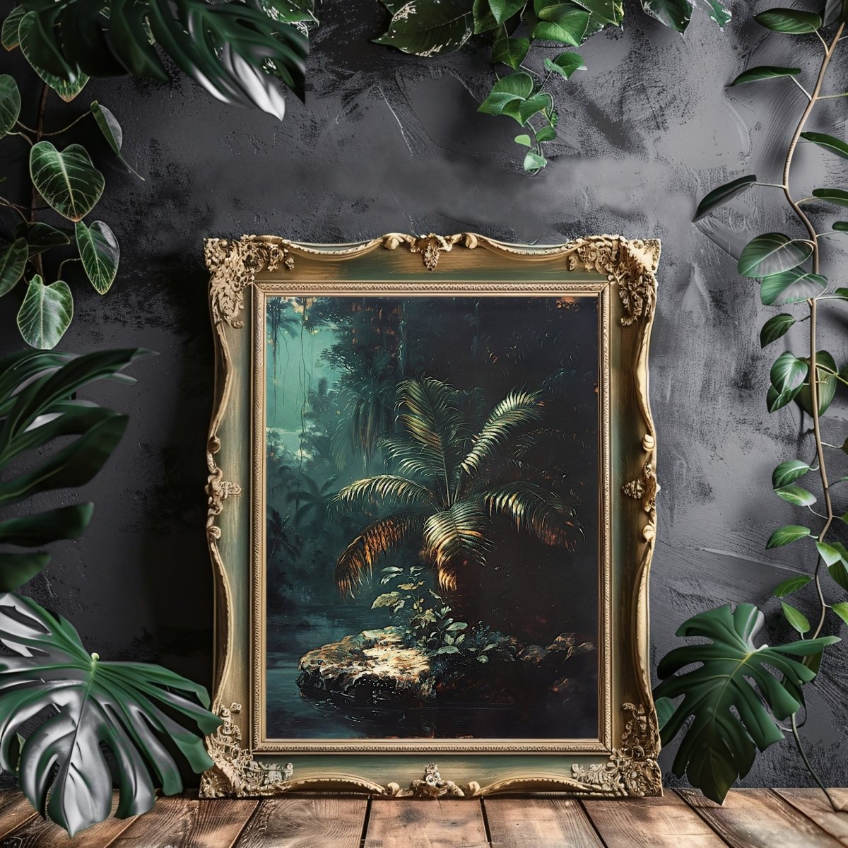 Palm Tree in Dark Jungle Painting - Gothic Wall Art - Everything Pixel