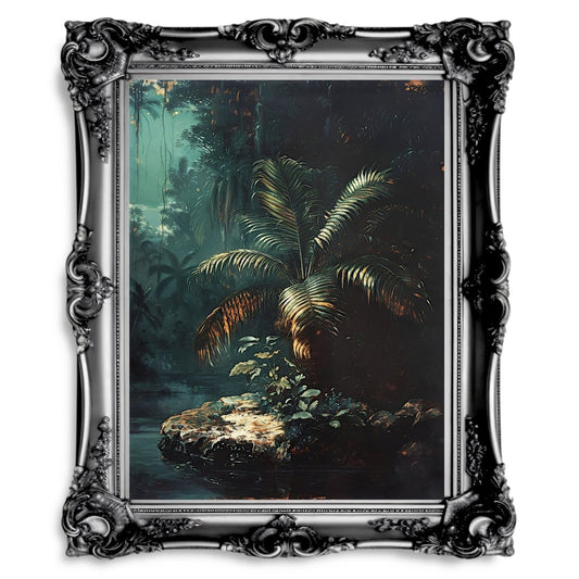 Palm Tree in Dark Jungle Painting - Gothic Wall Art - Everything Pixel