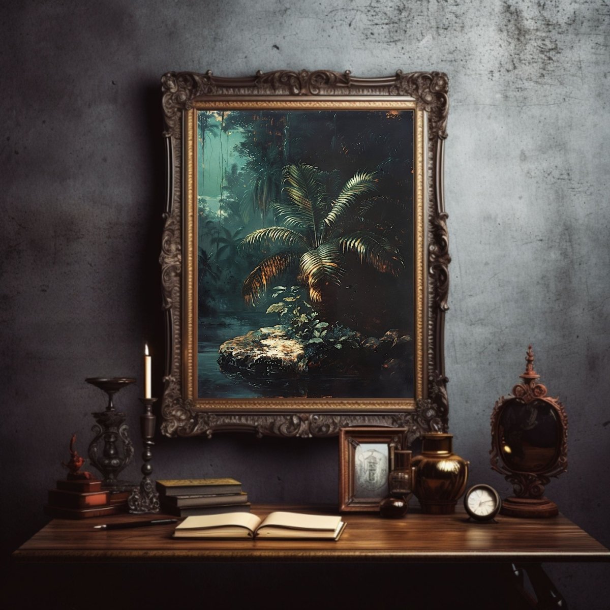 Palm Tree in Dark Jungle Painting - Gothic Wall Art - Everything Pixel