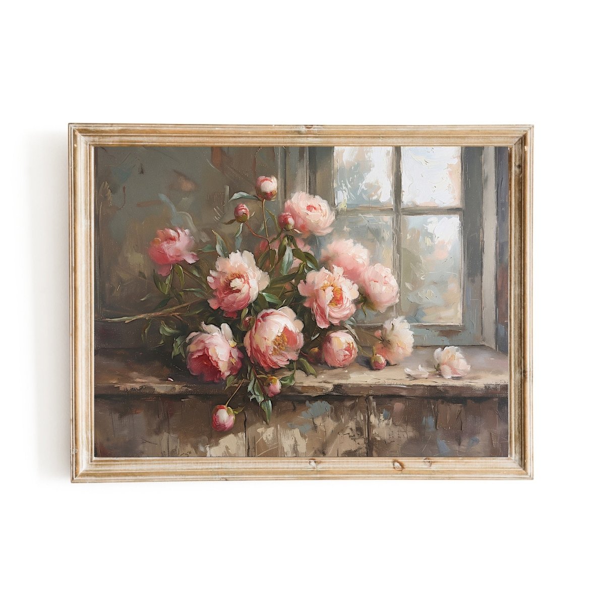 Pink Peonies Still Life Painting - Vintage Wall Art Print - Everything Pixel