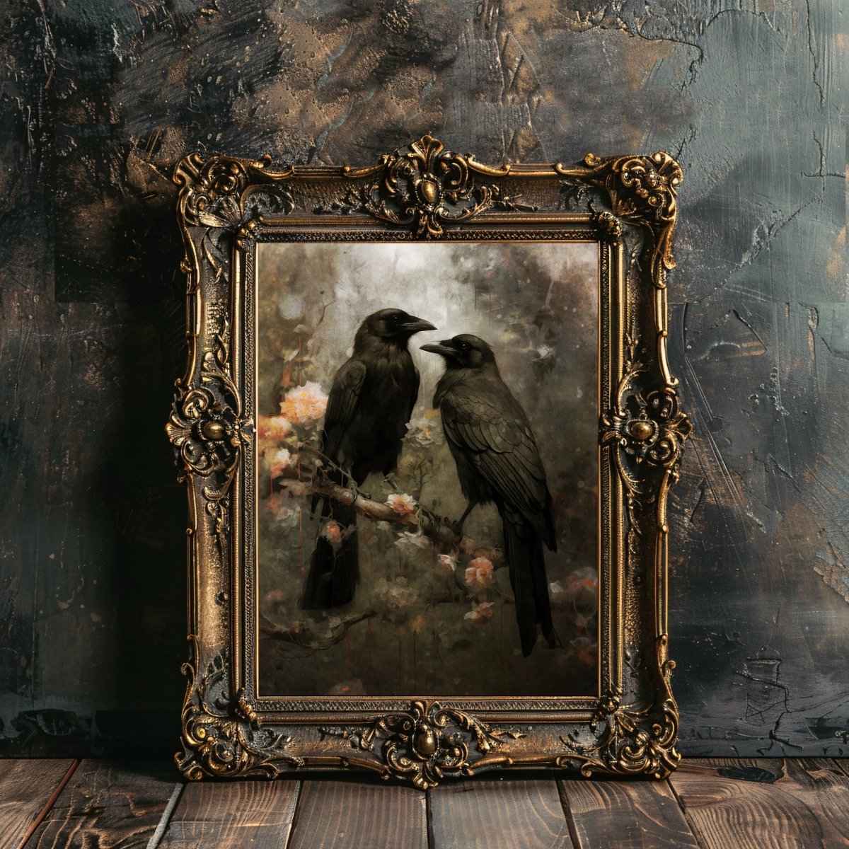 Raven Couple in Dark Forest Wall Art Vintage Dark Cottagecore Wildlife Painting Gothic Decor Dark Academia Artwork Retro Art Paper Poster Print - Everything Pixel