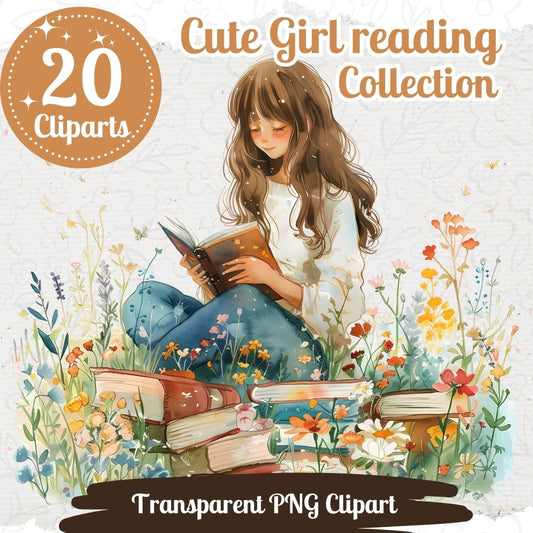 Reading Girls Clipart Collection - Wildflower Meadow - Everything Pixel