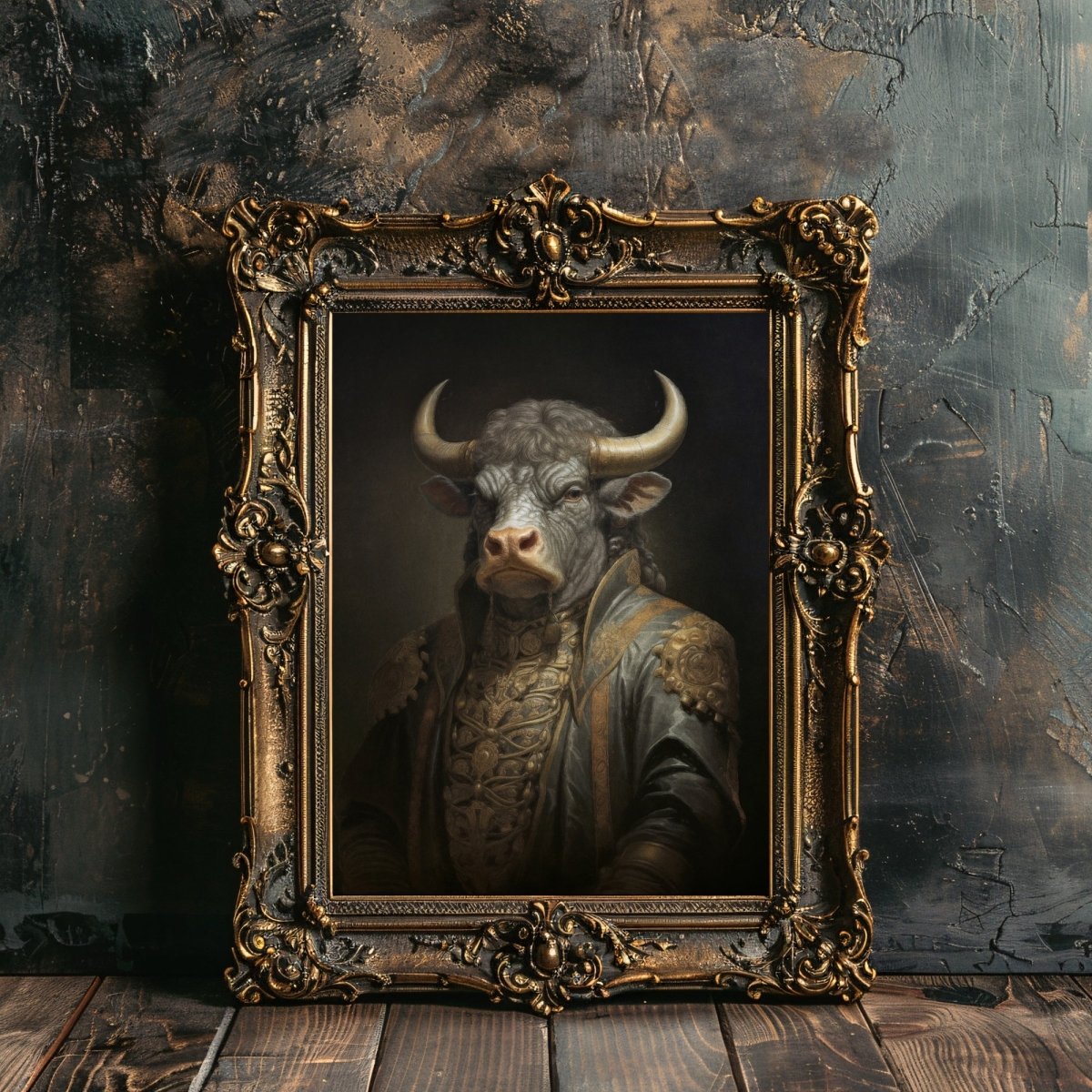 Royal Bull Wall Art Renaissance Animal Portrait Painting Baroque Bull Artwork Dark Academia Poster Animal Taurus Goth Decor Paper Poster Print - Everything Pixel
