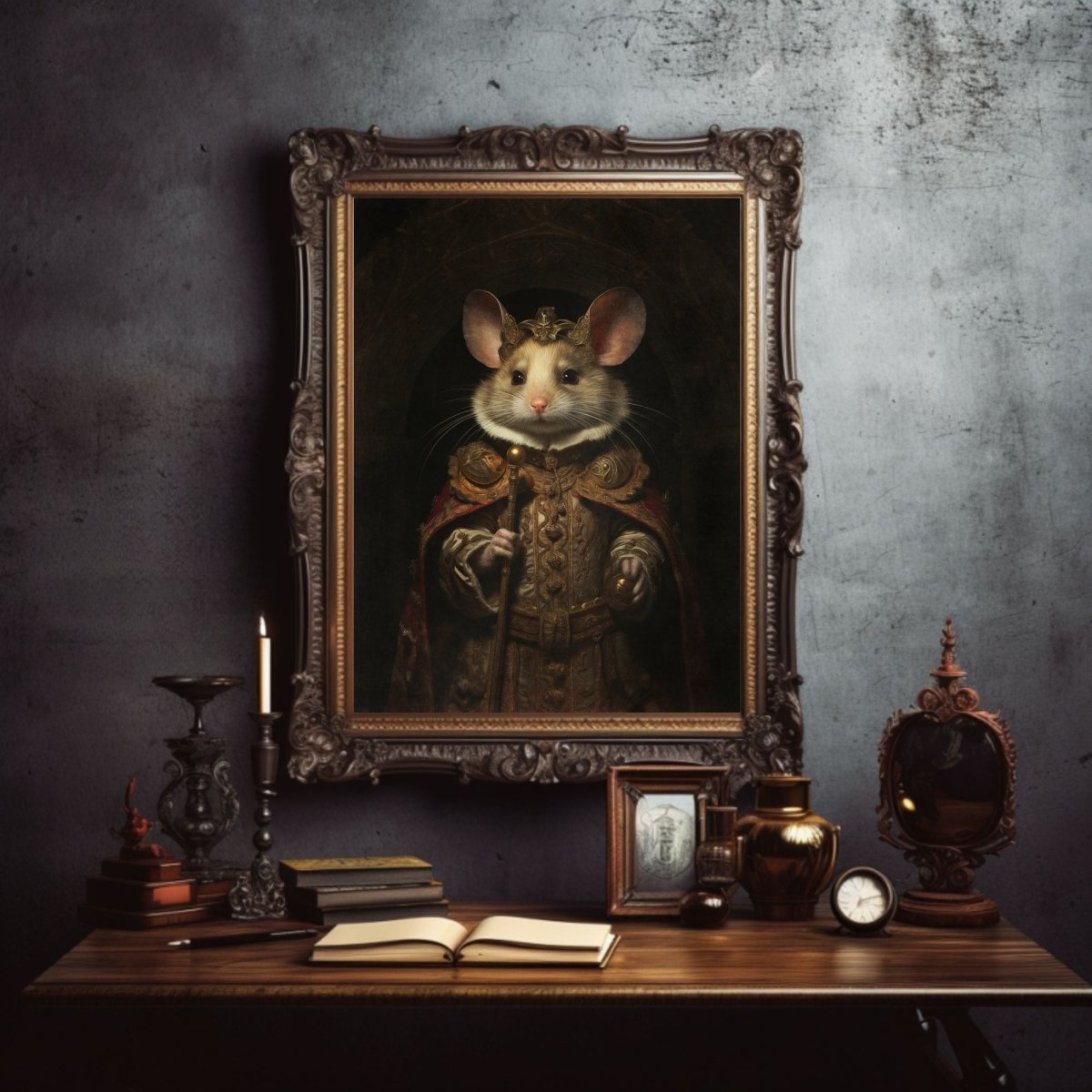 Royal Mouse Wall Art Renaissance Animal Portrait Painting Baroque Mouse Artwork Dark Academia Poster Animal Goat Goth Decor Paper Poster Print - Everything Pixel