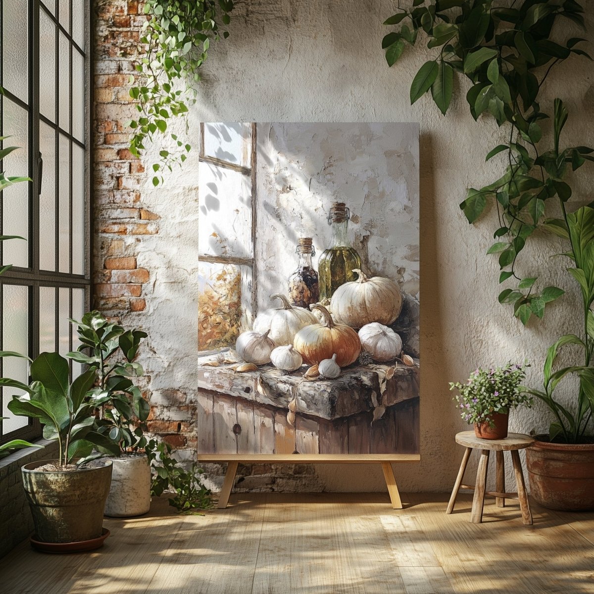 Rustic Autumn Harvest Still Life Canvas Print - Autumn Kitchen Decor, Vintage Farmhouse Wall Art - Everything Pixel