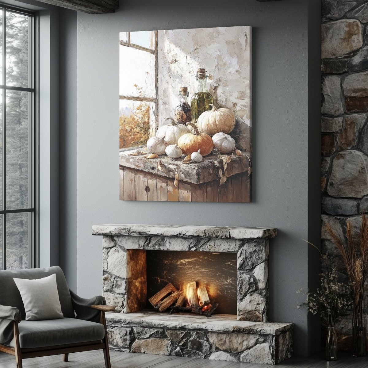 Rustic Autumn Harvest Still Life Canvas Print - Autumn Kitchen Decor, Vintage Farmhouse Wall Art - Everything Pixel