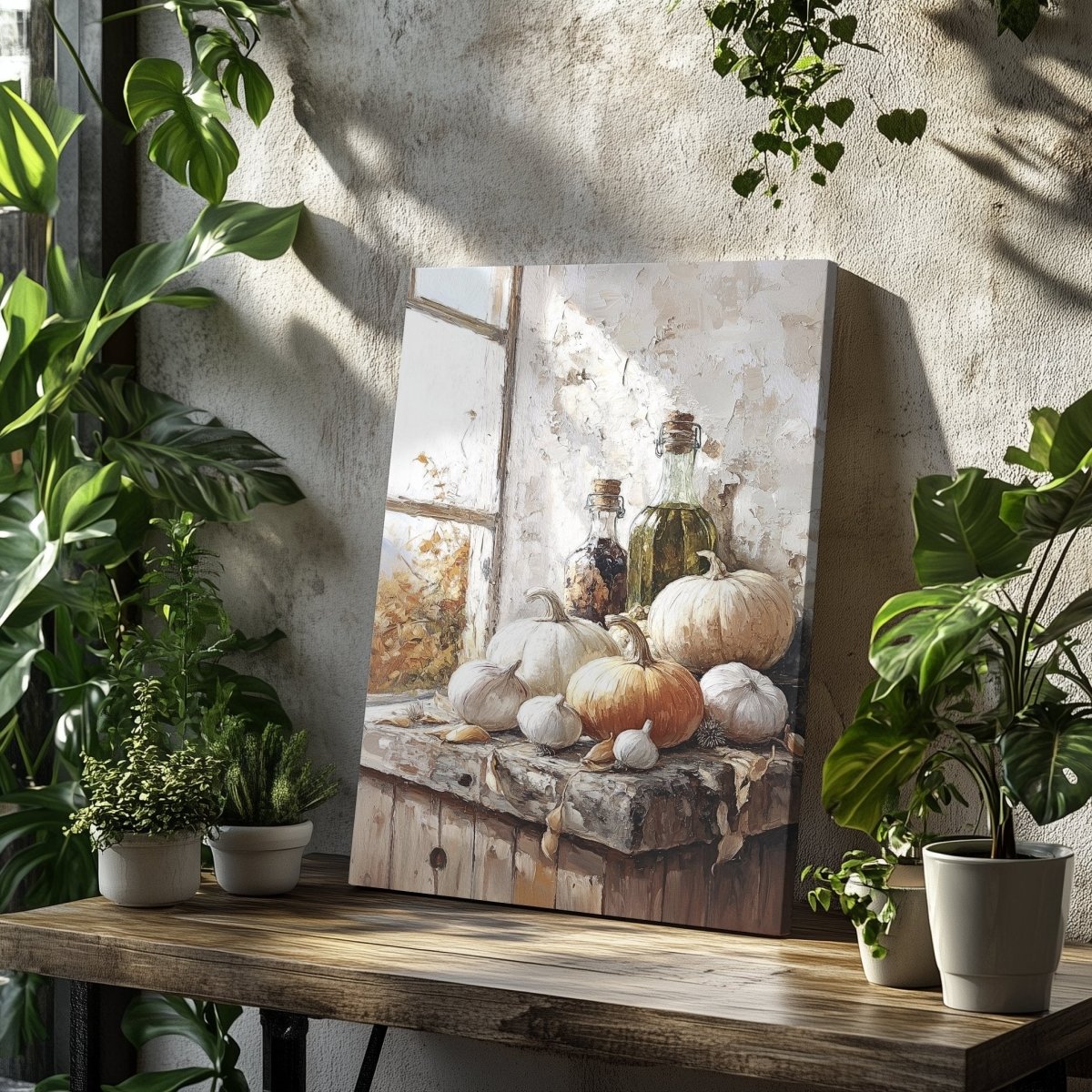 Rustic Autumn Harvest Still Life Canvas Print - Autumn Kitchen Decor, Vintage Farmhouse Wall Art - Everything Pixel