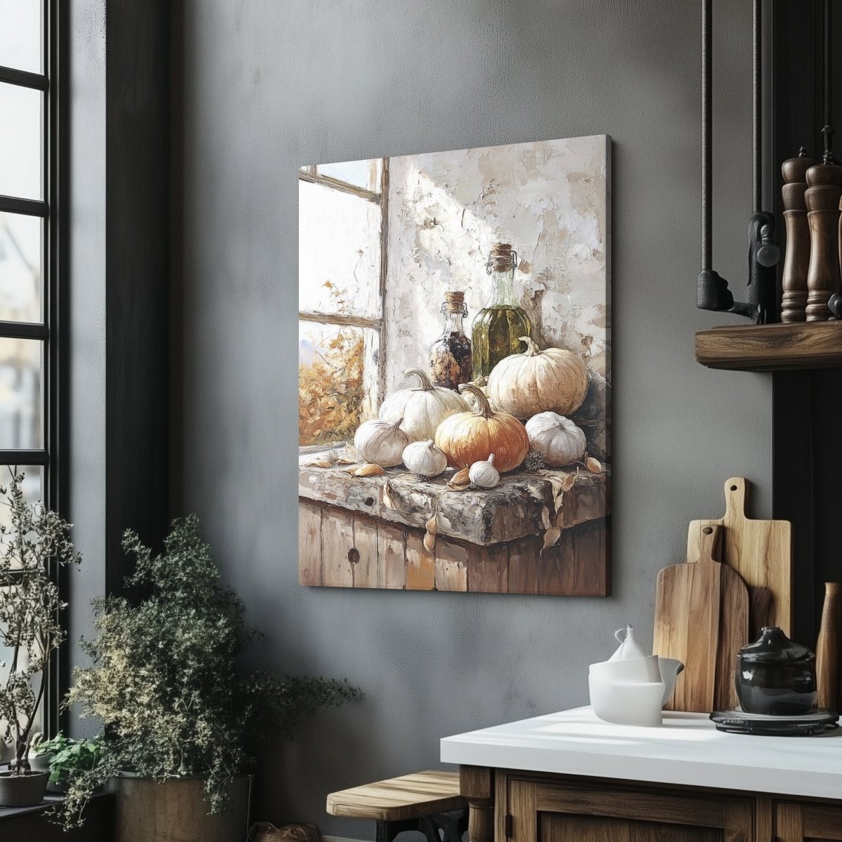 Rustic Autumn Harvest Still Life Canvas Print - Autumn Kitchen Decor, Vintage Farmhouse Wall Art - Everything Pixel
