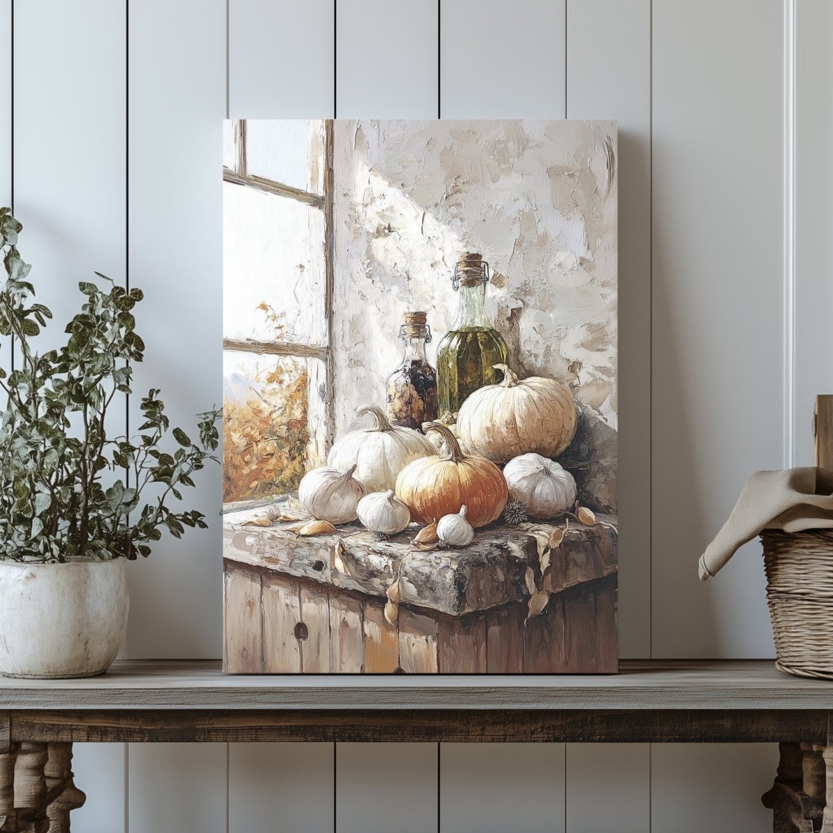 Rustic Autumn Harvest Still Life Canvas Print - Autumn Kitchen Decor, Vintage Farmhouse Wall Art - Everything Pixel