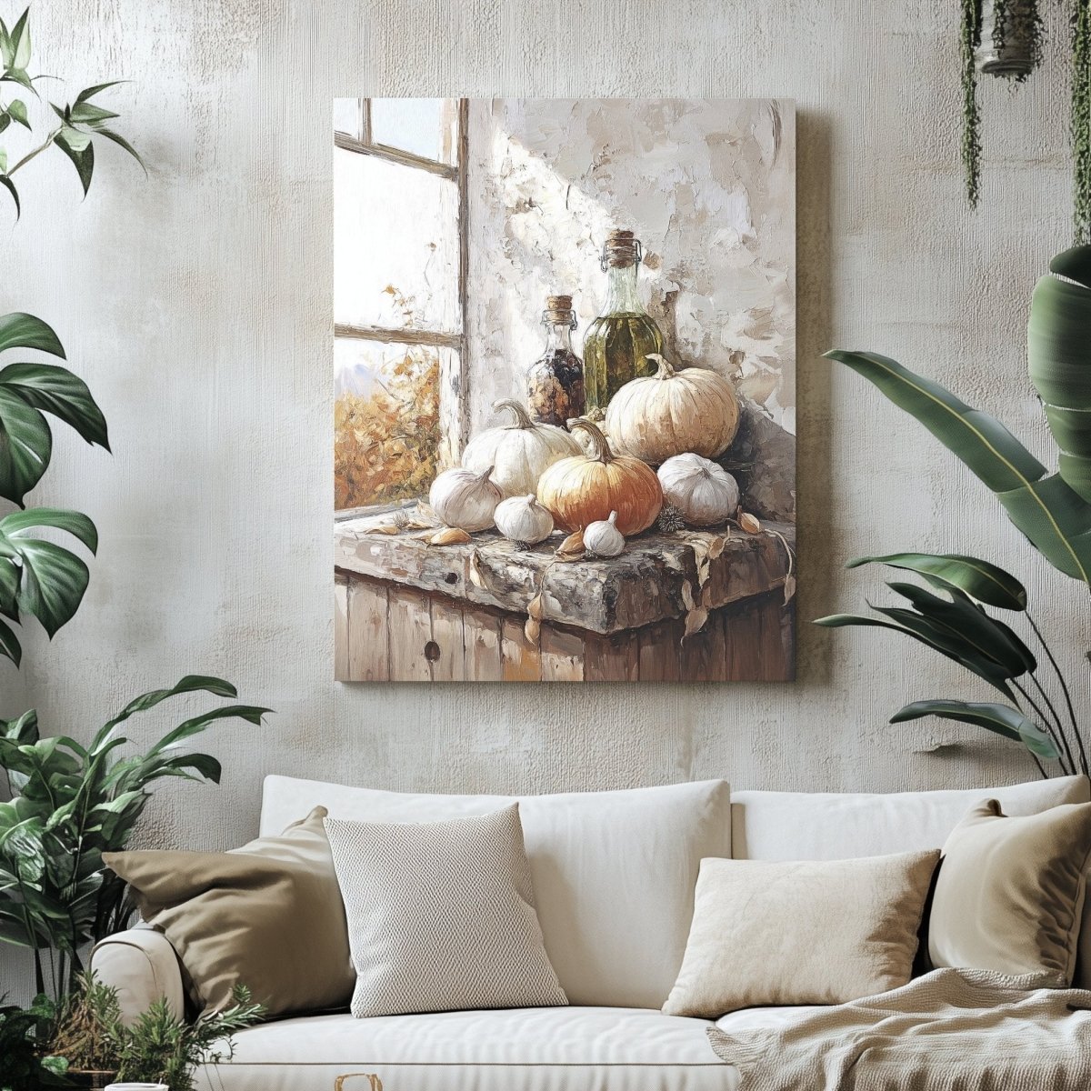 Rustic Autumn Harvest Still Life Canvas Print - Autumn Kitchen Decor, Vintage Farmhouse Wall Art - Everything Pixel