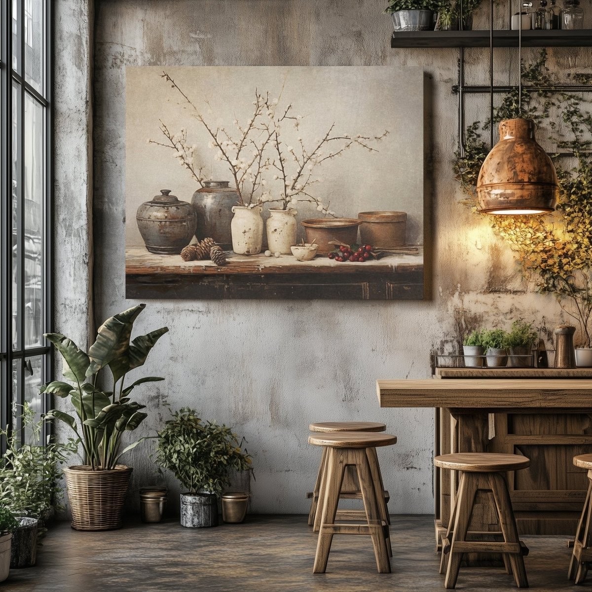 Rustic Elegance Canvas Print - Winter Blossoms, Earthy Farmhouse Decor, Vintage Christmas Wall Art - Everything Pixel