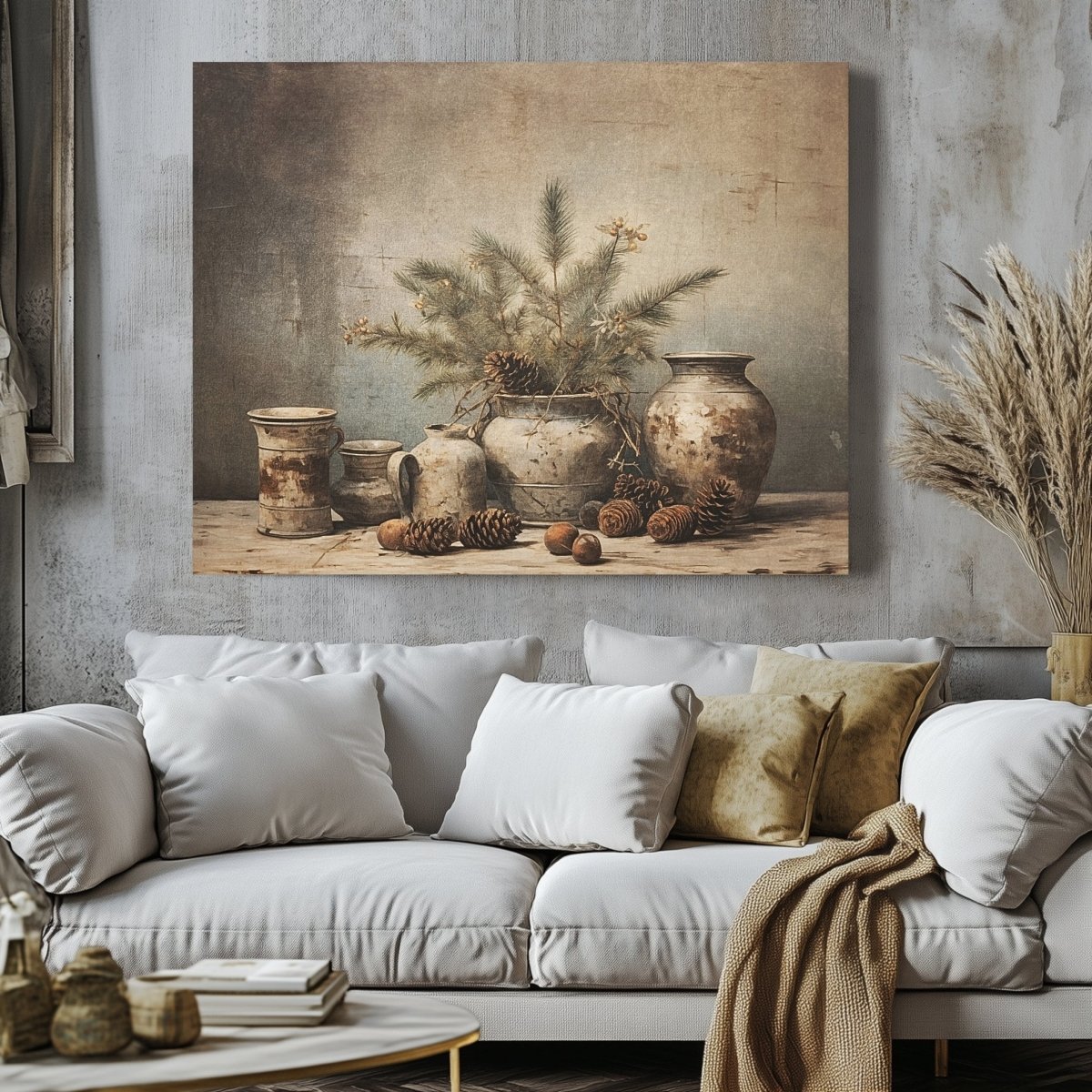 Rustic Still Life Canvas Print - Vintage Farmhouse Decor, Muted Winter Still Life - Everything Pixel
