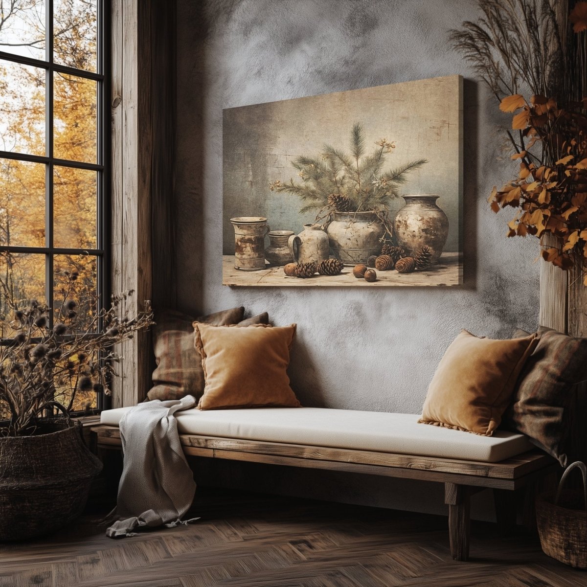 Rustic Still Life Canvas Print - Vintage Farmhouse Decor, Muted Winter Still Life - Everything Pixel