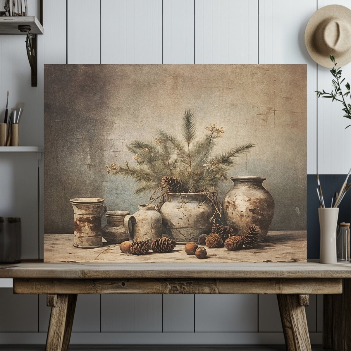 Rustic Still Life Canvas Print - Vintage Farmhouse Decor, Muted Winter Still Life - Everything Pixel