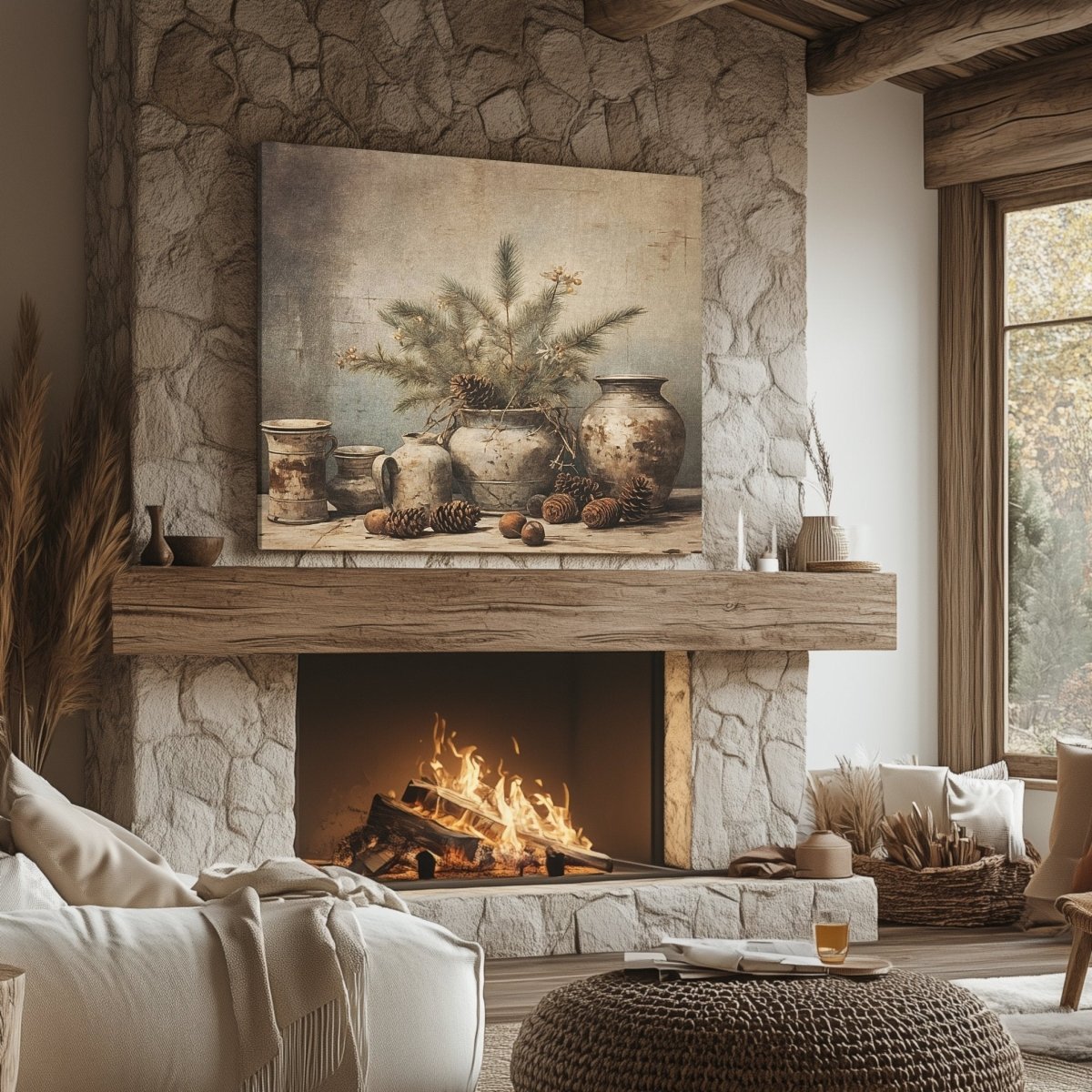 Rustic Still Life Canvas Print - Vintage Farmhouse Decor, Muted Winter Still Life - Everything Pixel
