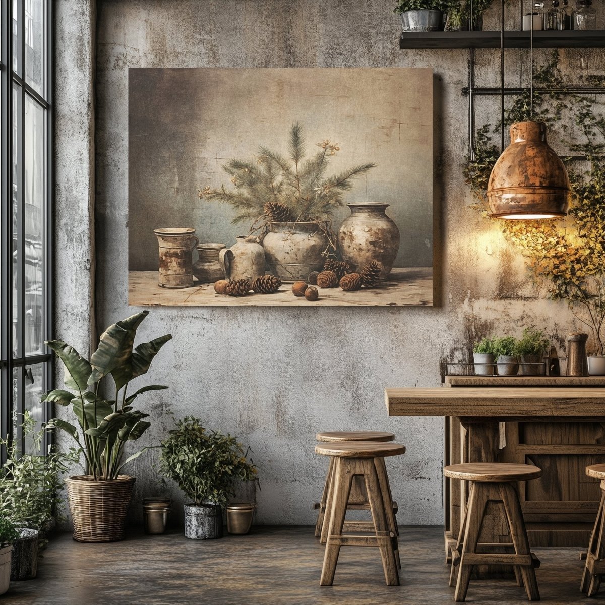 Rustic Still Life Canvas Print - Vintage Farmhouse Decor, Muted Winter Still Life - Everything Pixel